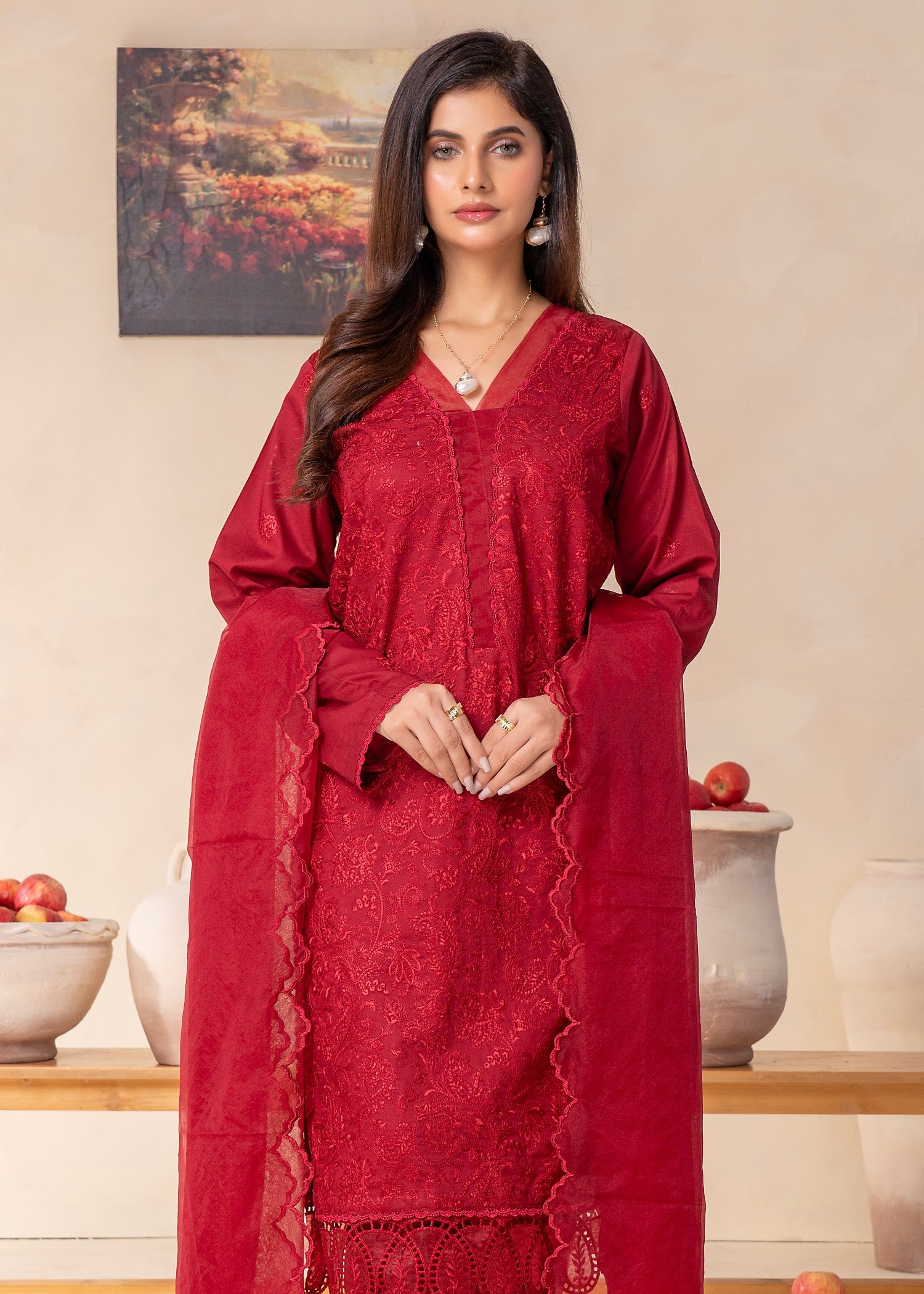 lawn cotton Kurti in Red