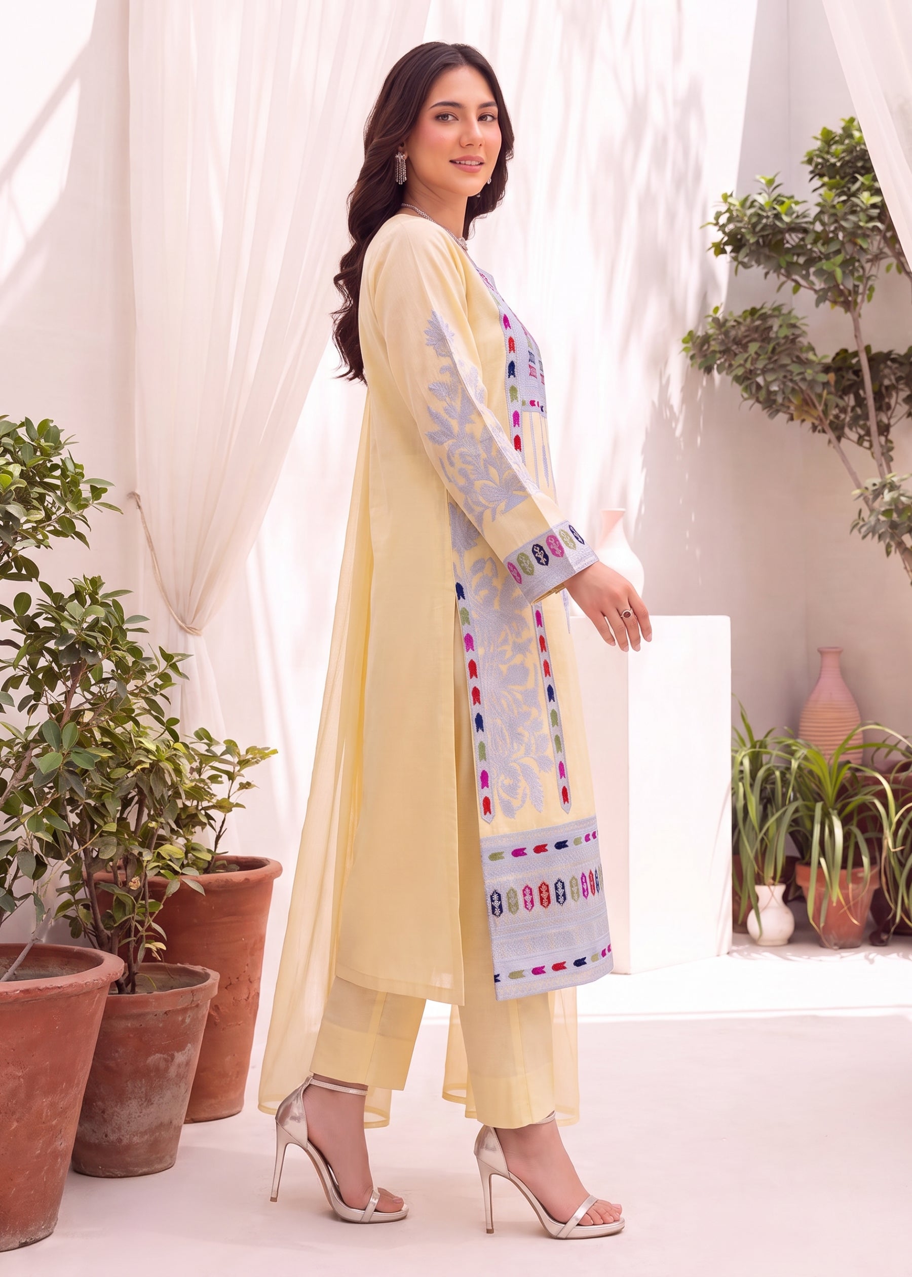 linen Kurta Set in Light yellow