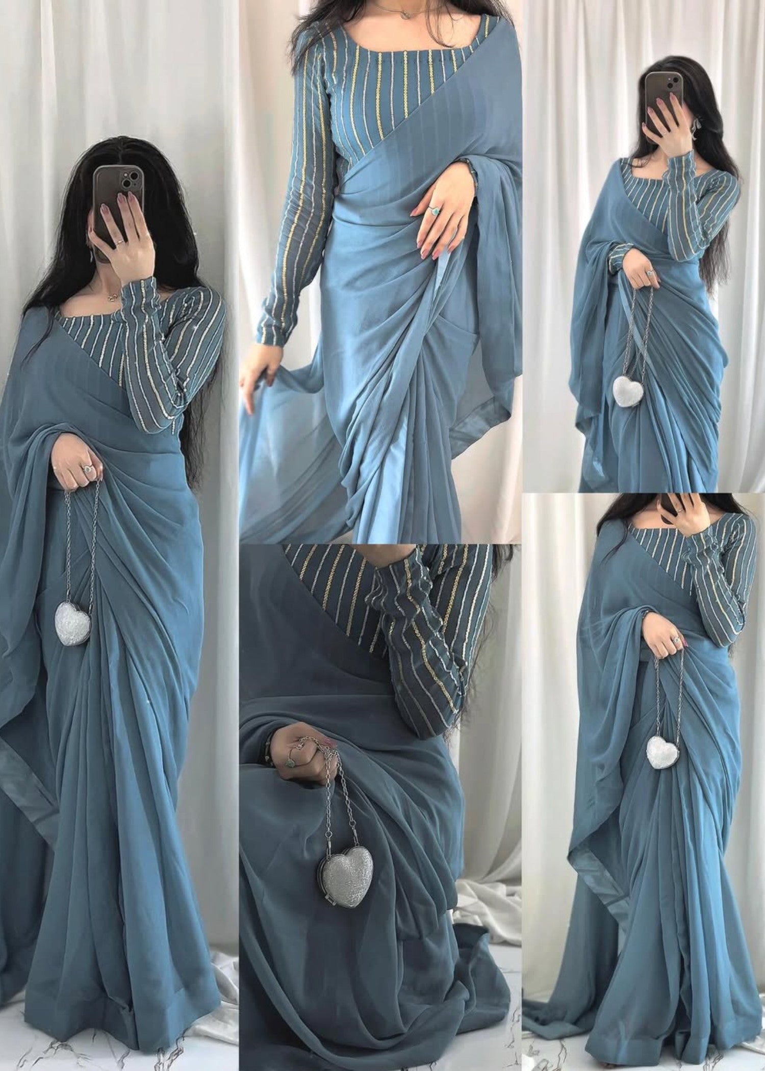 chiffon Saree in Powder blue