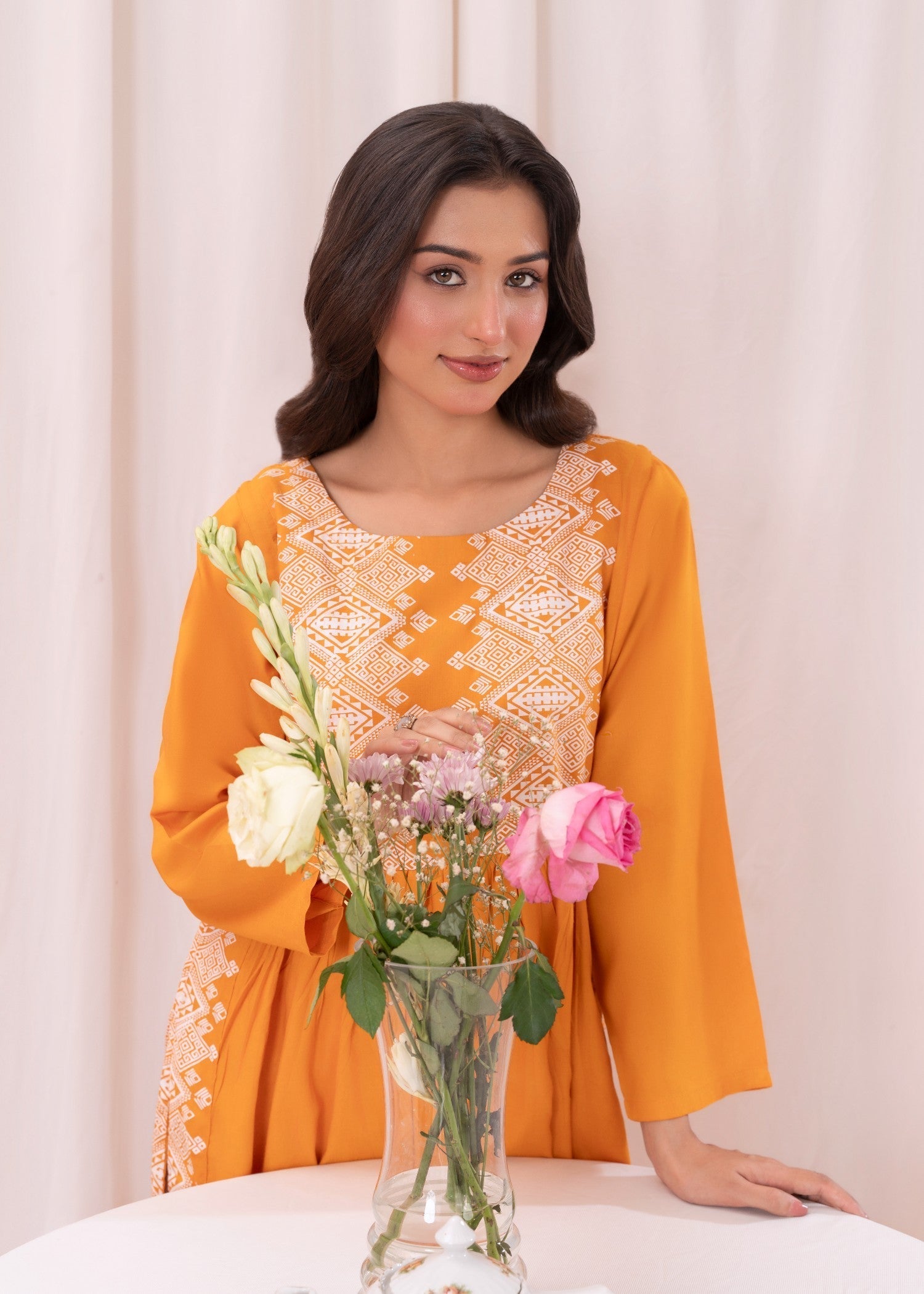 linen Kurti in Mustard