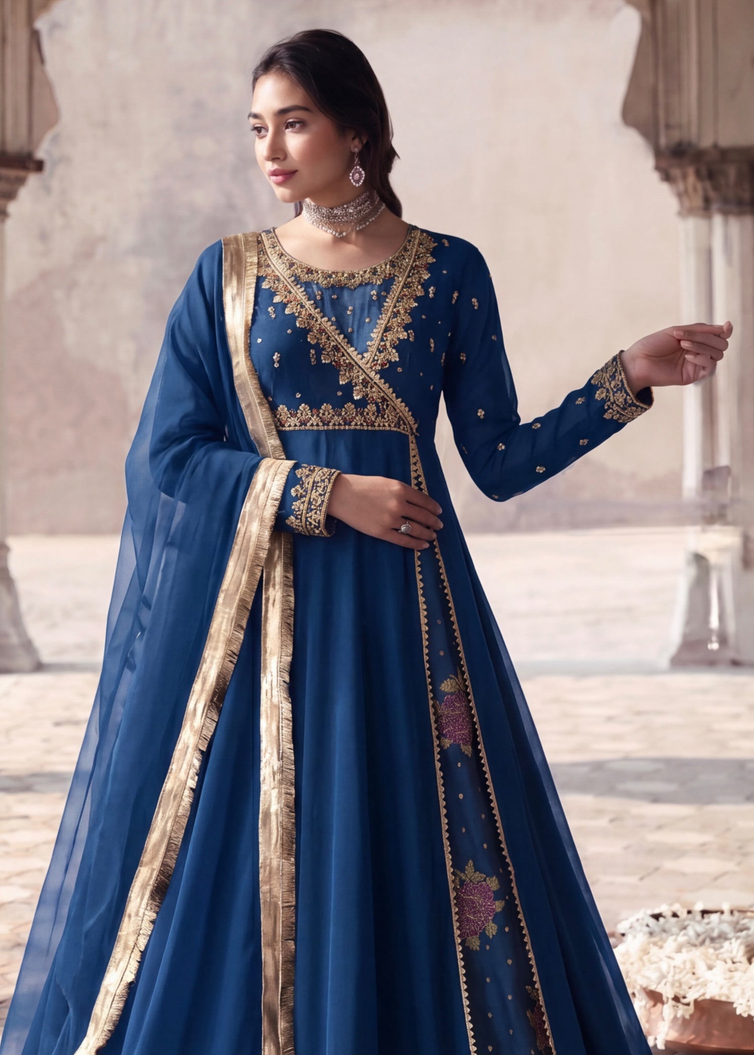 chiffon Angrakha in Cobalt blue