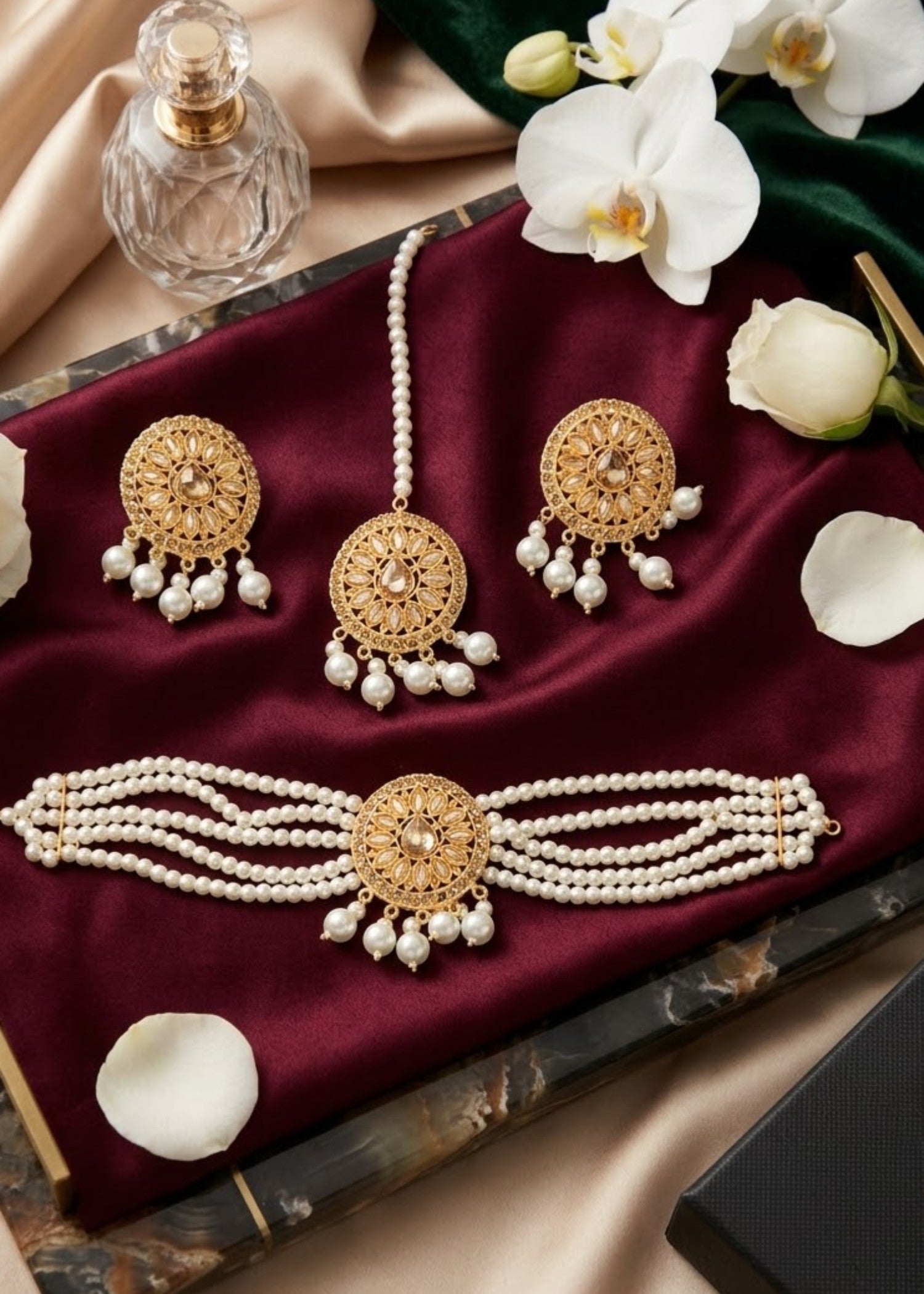 Choker in Champagne, pearl white Color by - Trendy Women Choker BPC6016