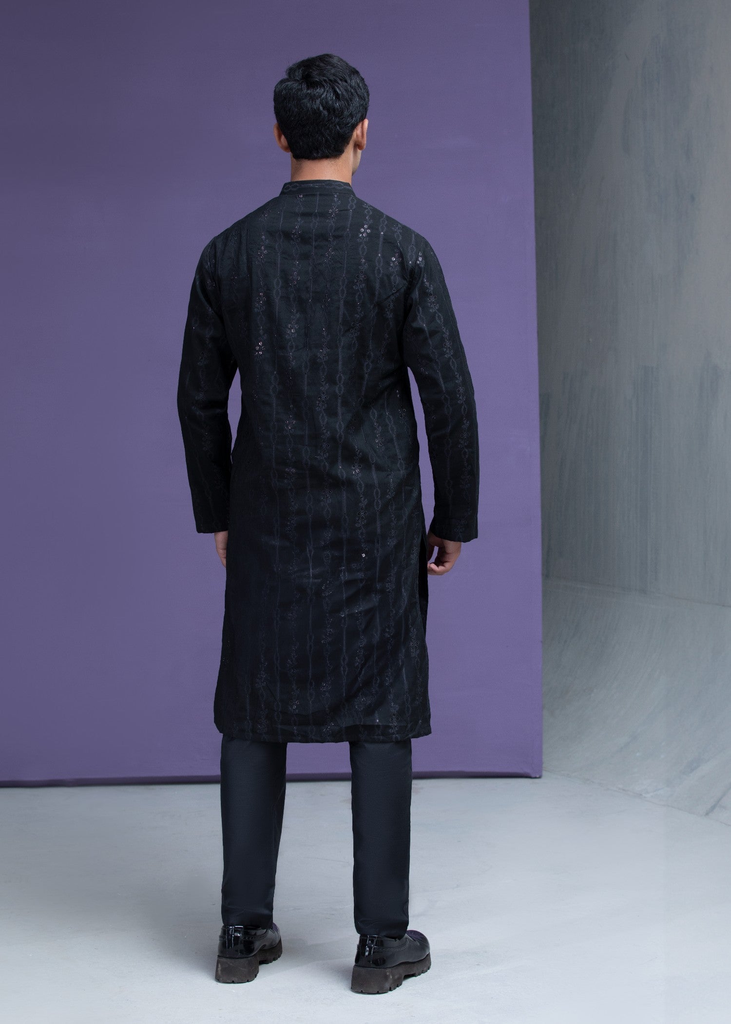 jacquard Kurta Set in Black