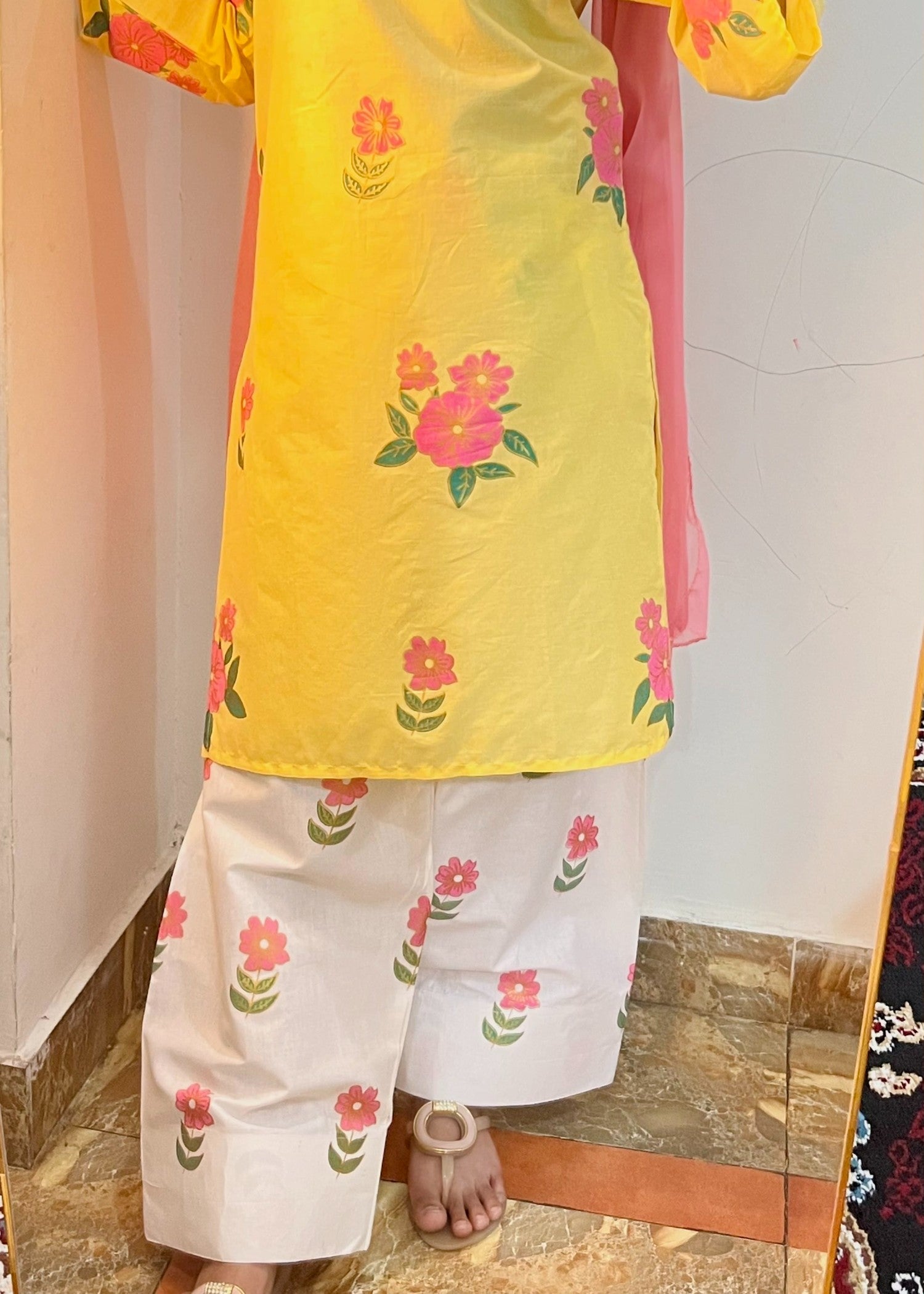 cotton Kurta Set in Lemon, white