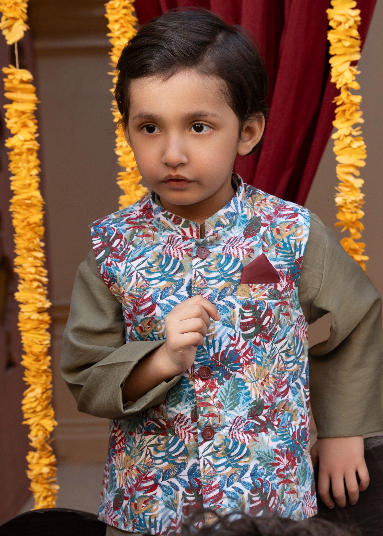 silk finish lawn Waistcoat in Multi