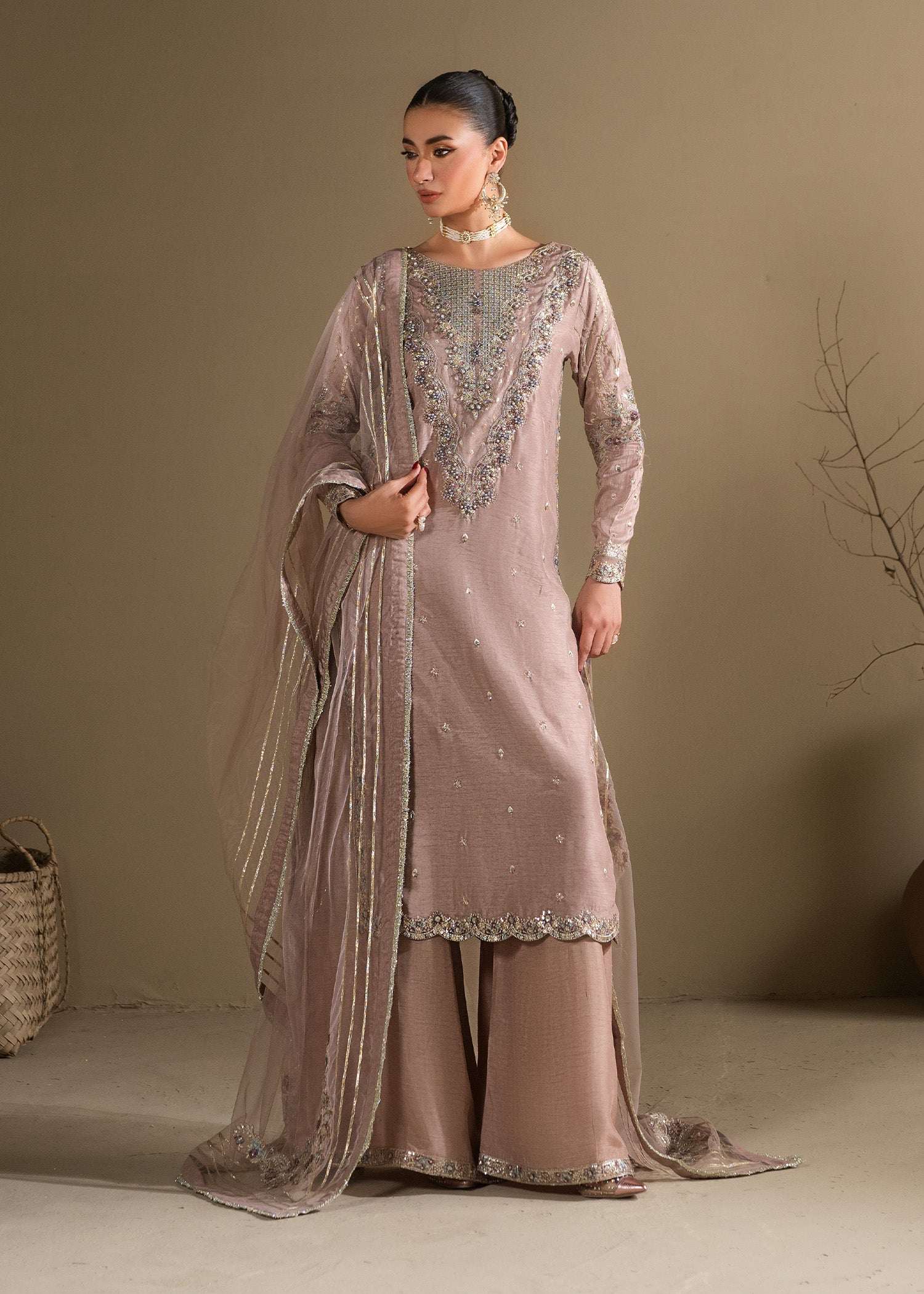 raw silk Kurta Set in Lilac