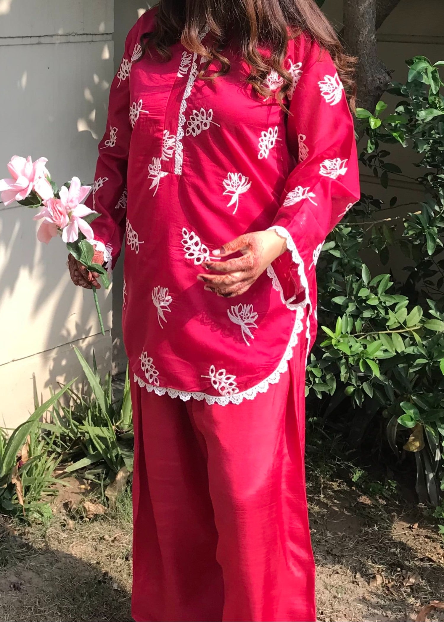 paper lawn Kurta Set in Hot pink