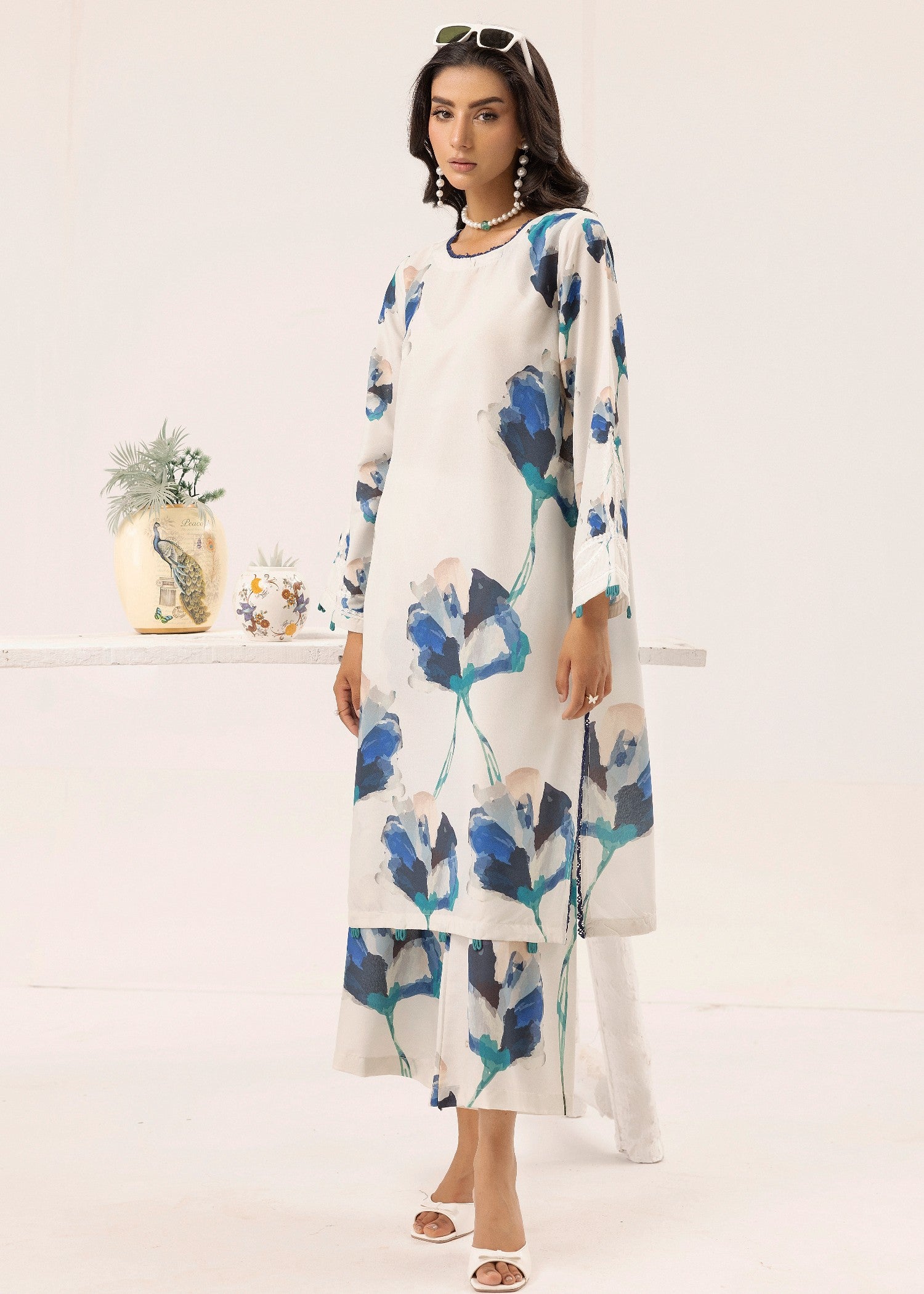 lawn Co Ord Sets in Navy blue, ivory