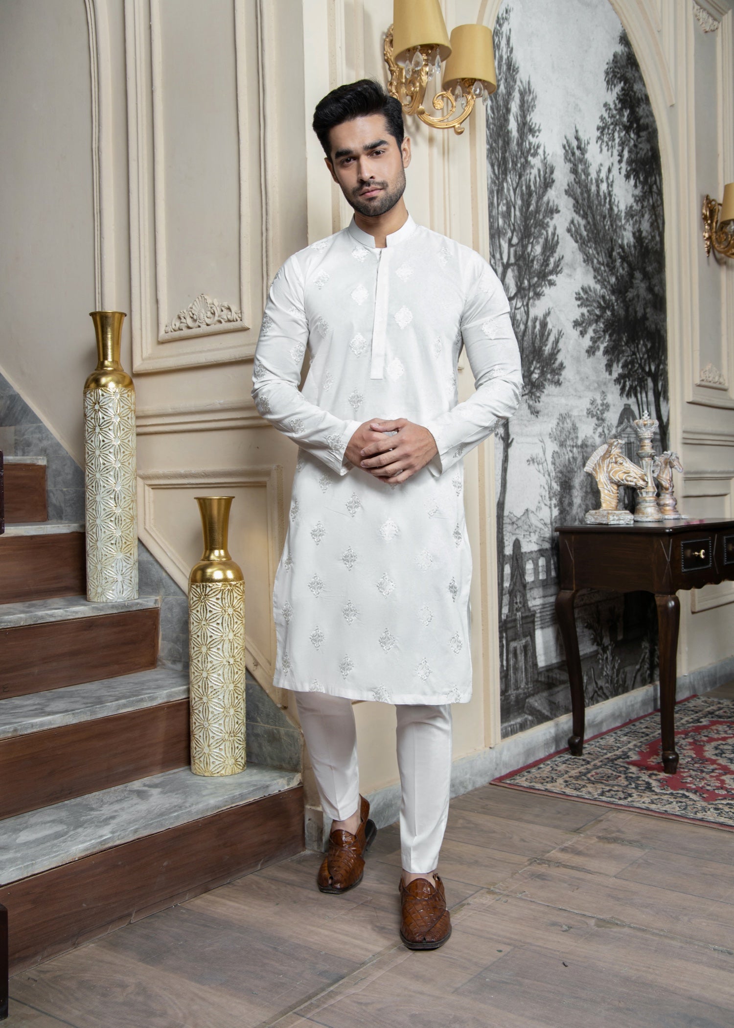 cotton Kurta Set in Off-white