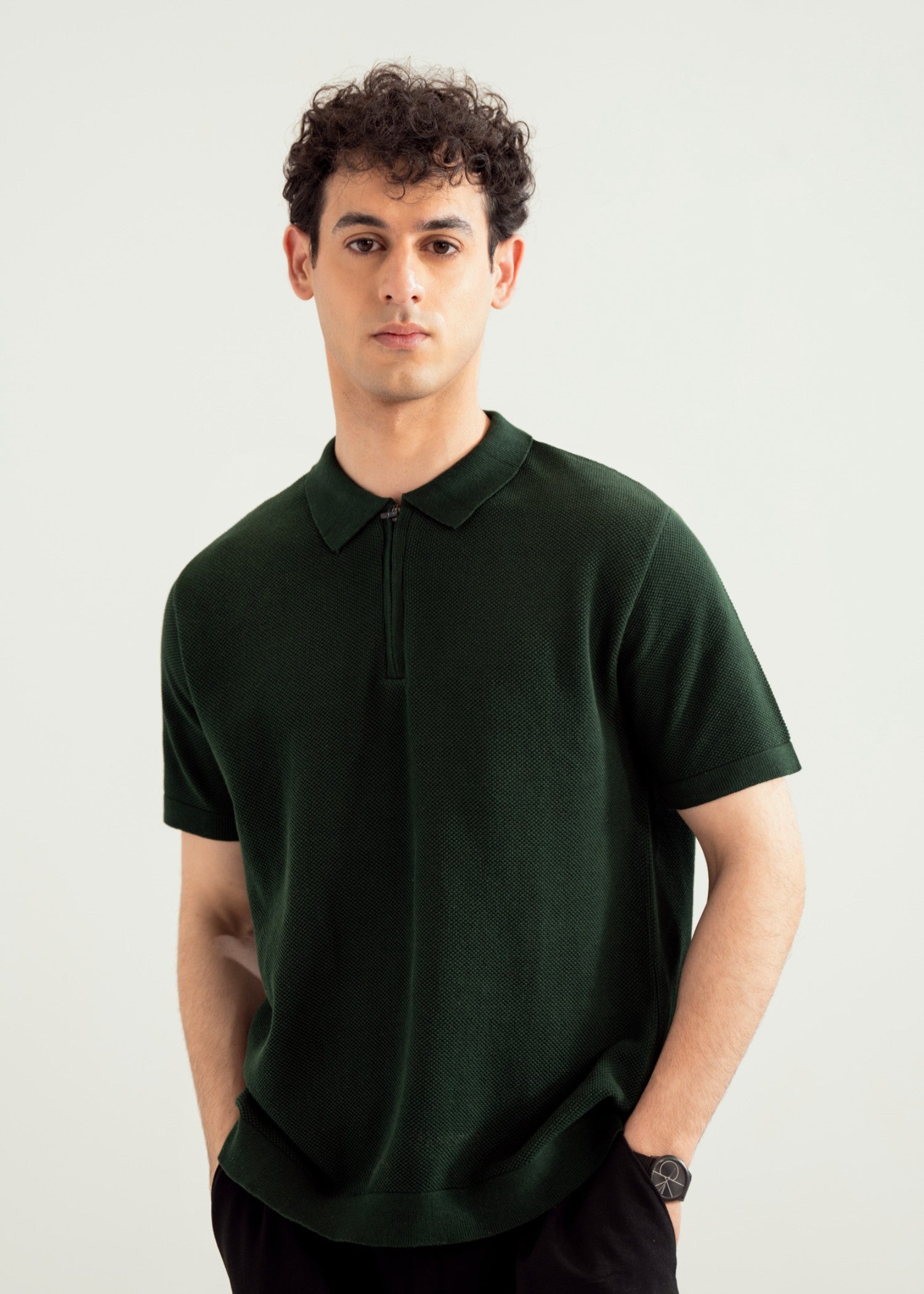 cotton pique Polo Shirt in Dark green