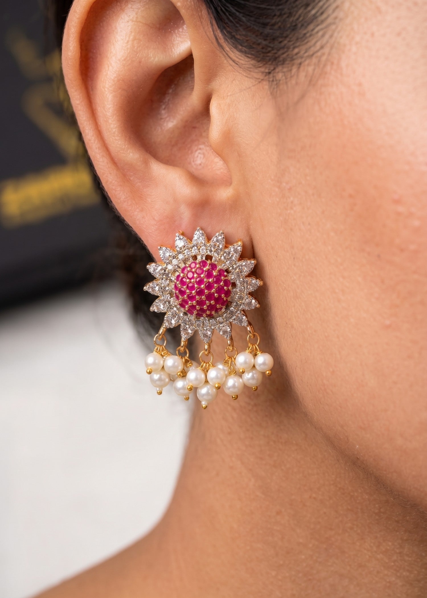 Earrings in Ruby red Color by - Trendy Women Earrings GQT6418