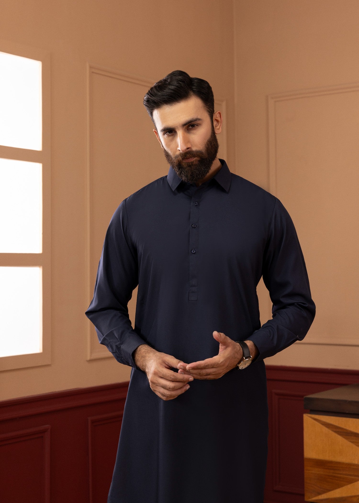 blended cambric Shalwar Kameez in Navy blue