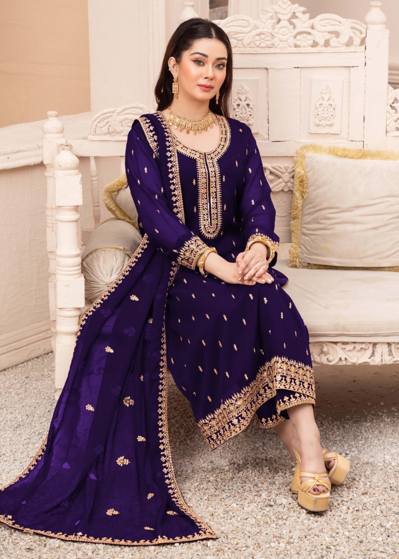 chiffon Kurta Set in Purple