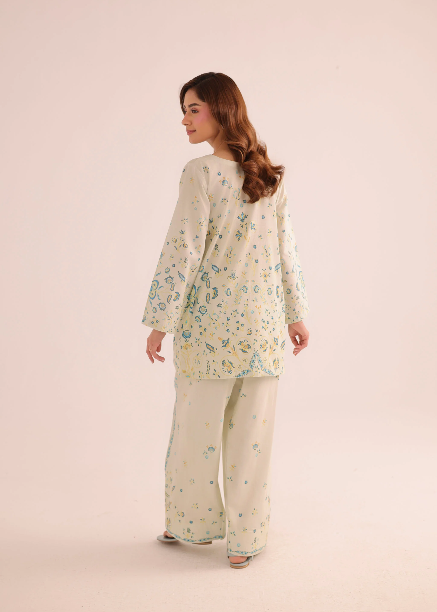 poly lawn Kurta Set in Sage green