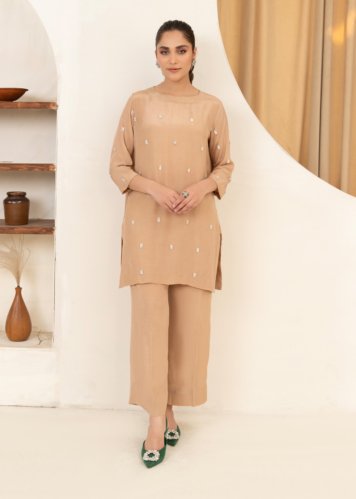 thai silk Kurta Set in Beige