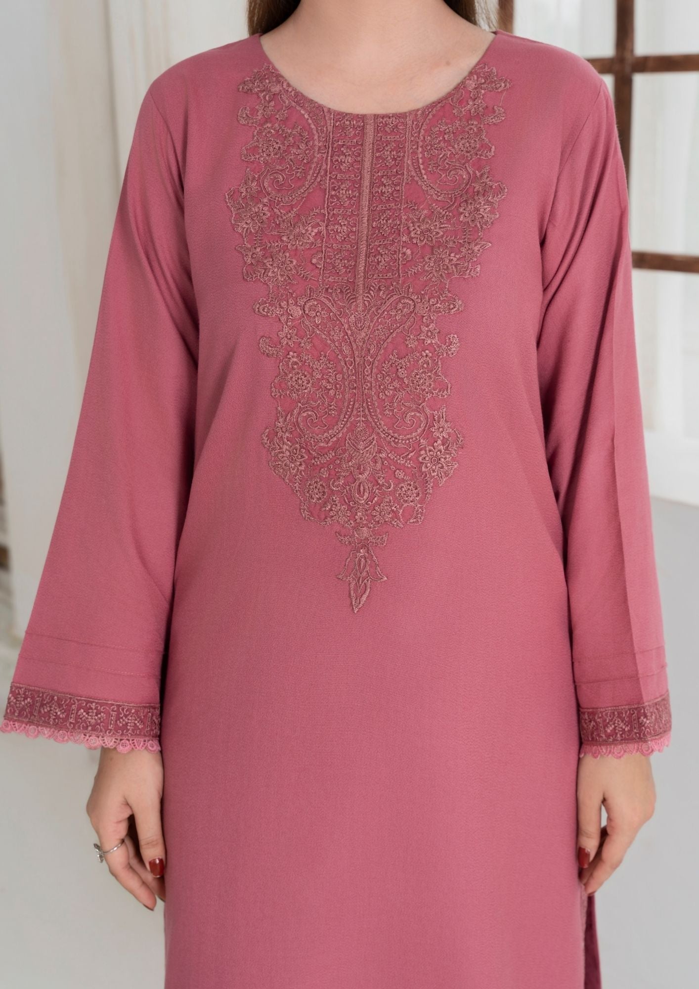 dhanak Kurta Set in Tea rose pink