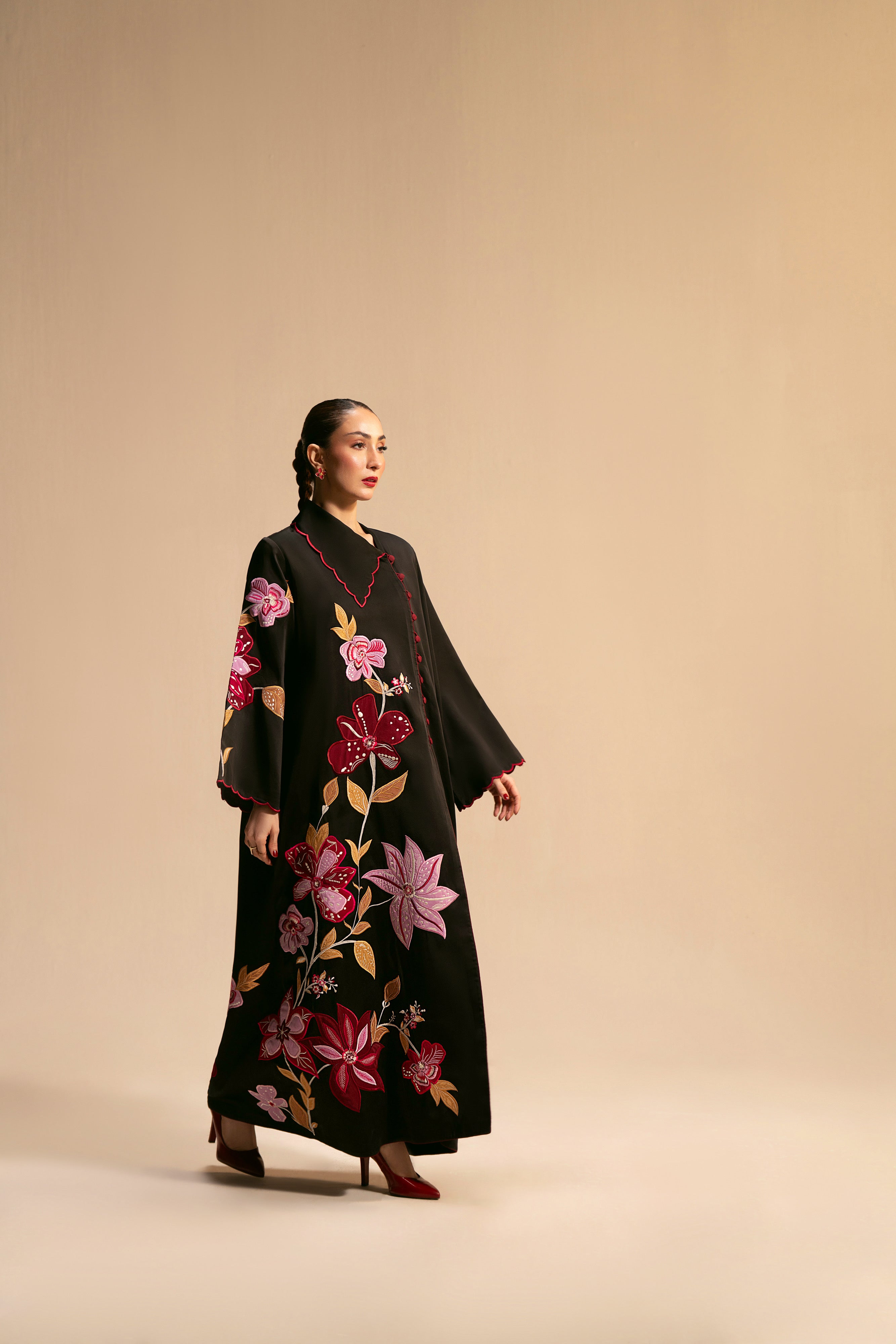 lawn cotton Kaftan in Black