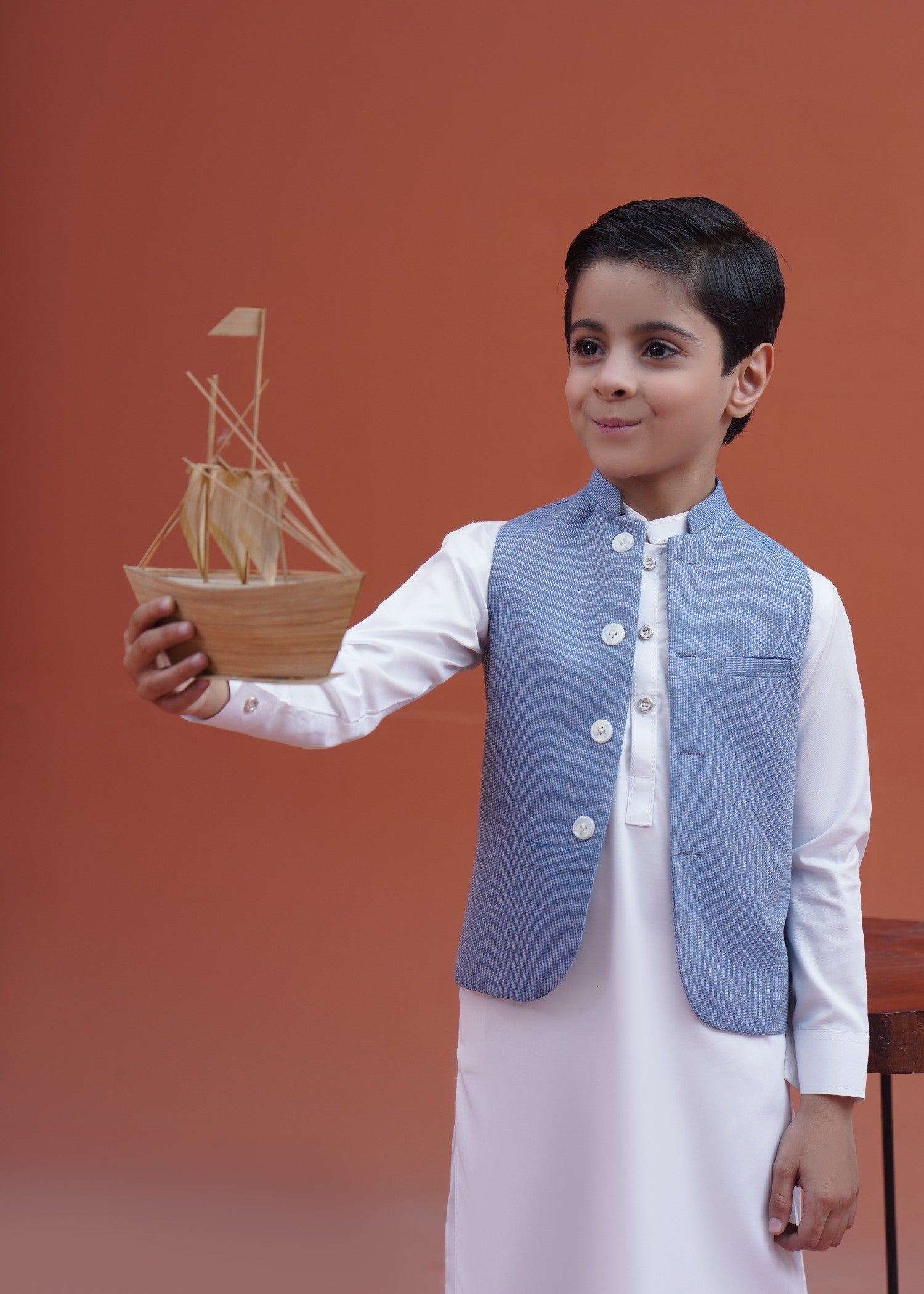 fine khaddar Waistcoat in Sky blue