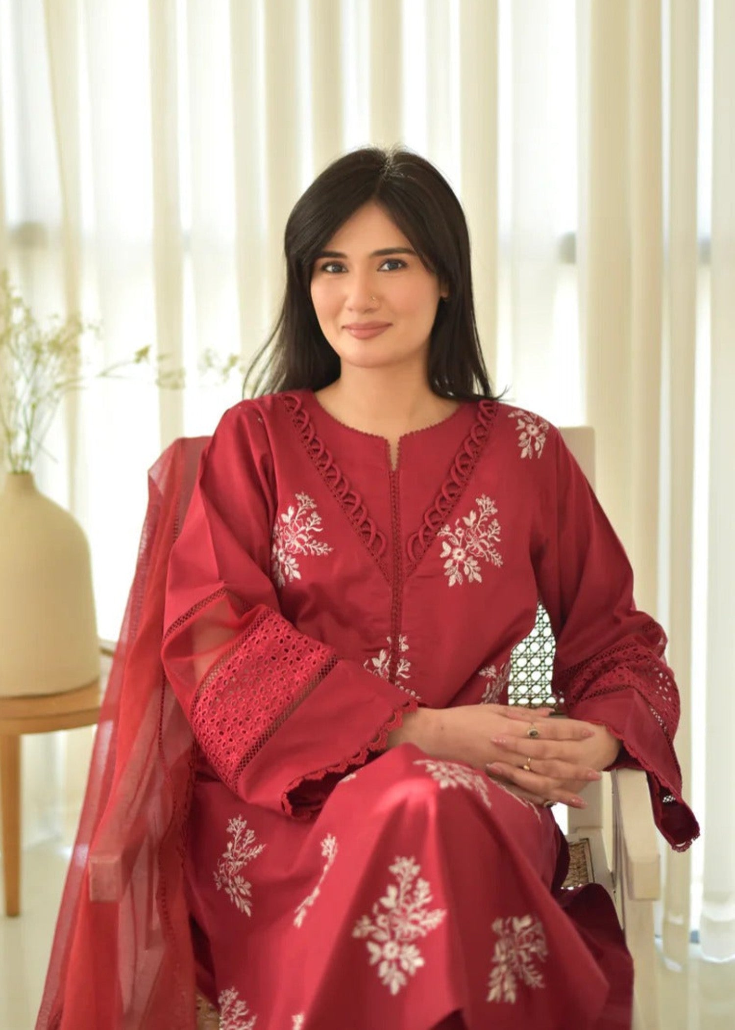 dhanak Kurta Set in Red