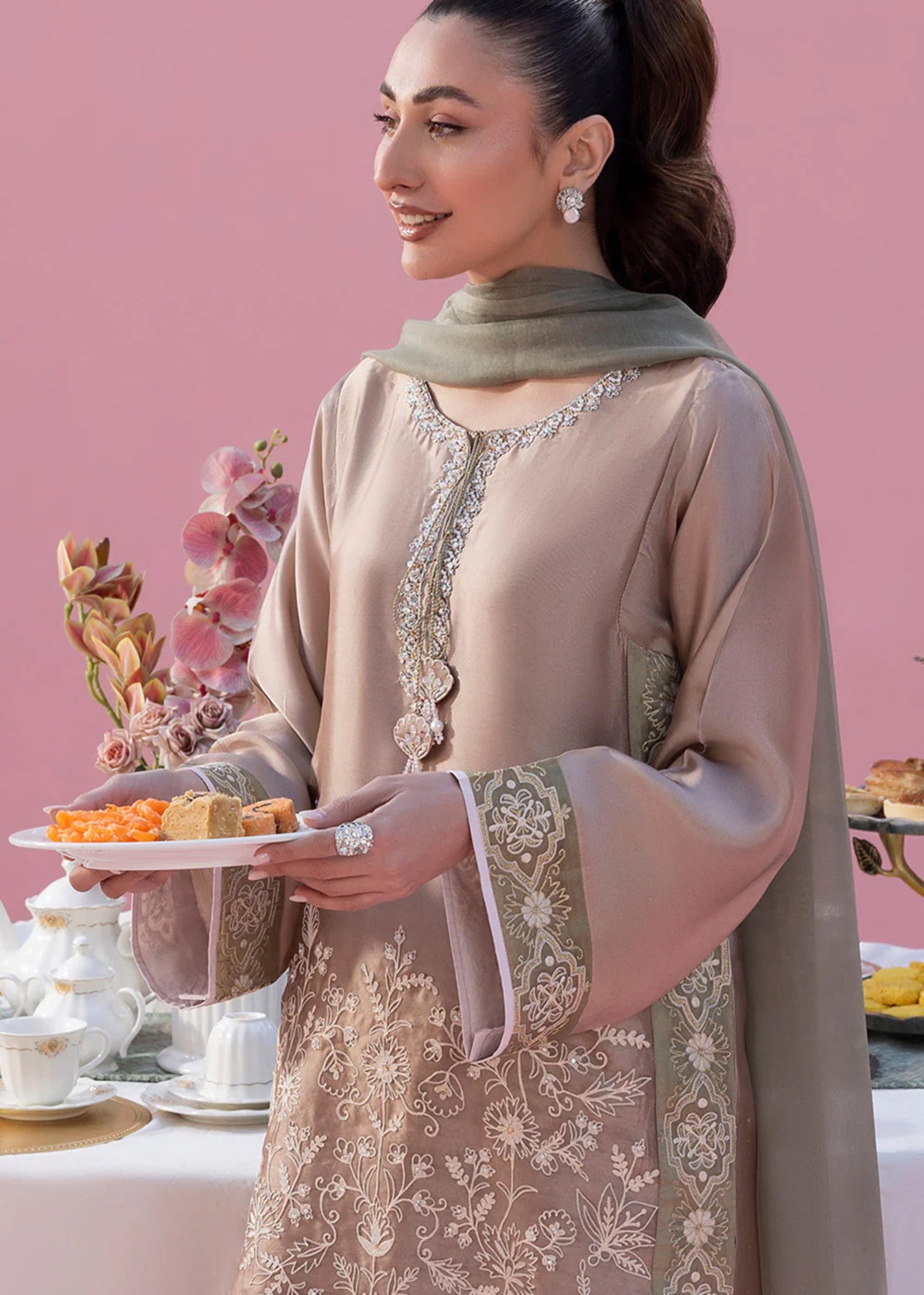 cotton silk Kurta Set in Camel brown