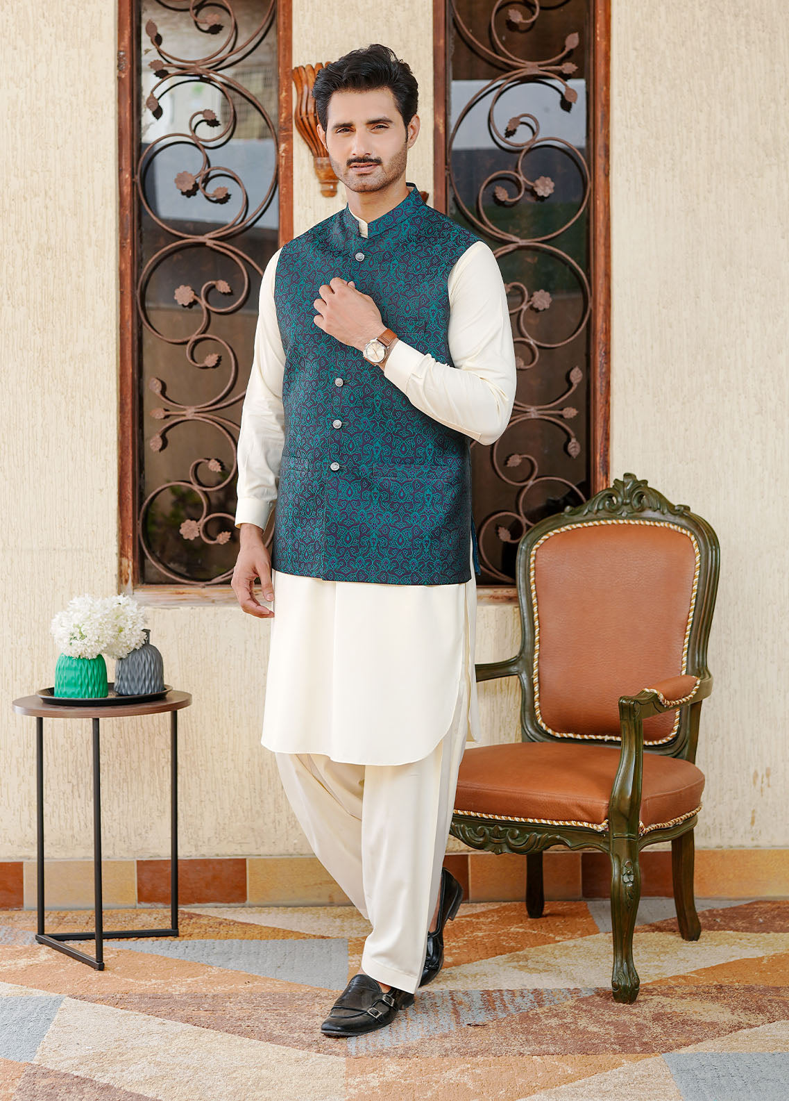 banarasi jamawar Waistcoat in Multi