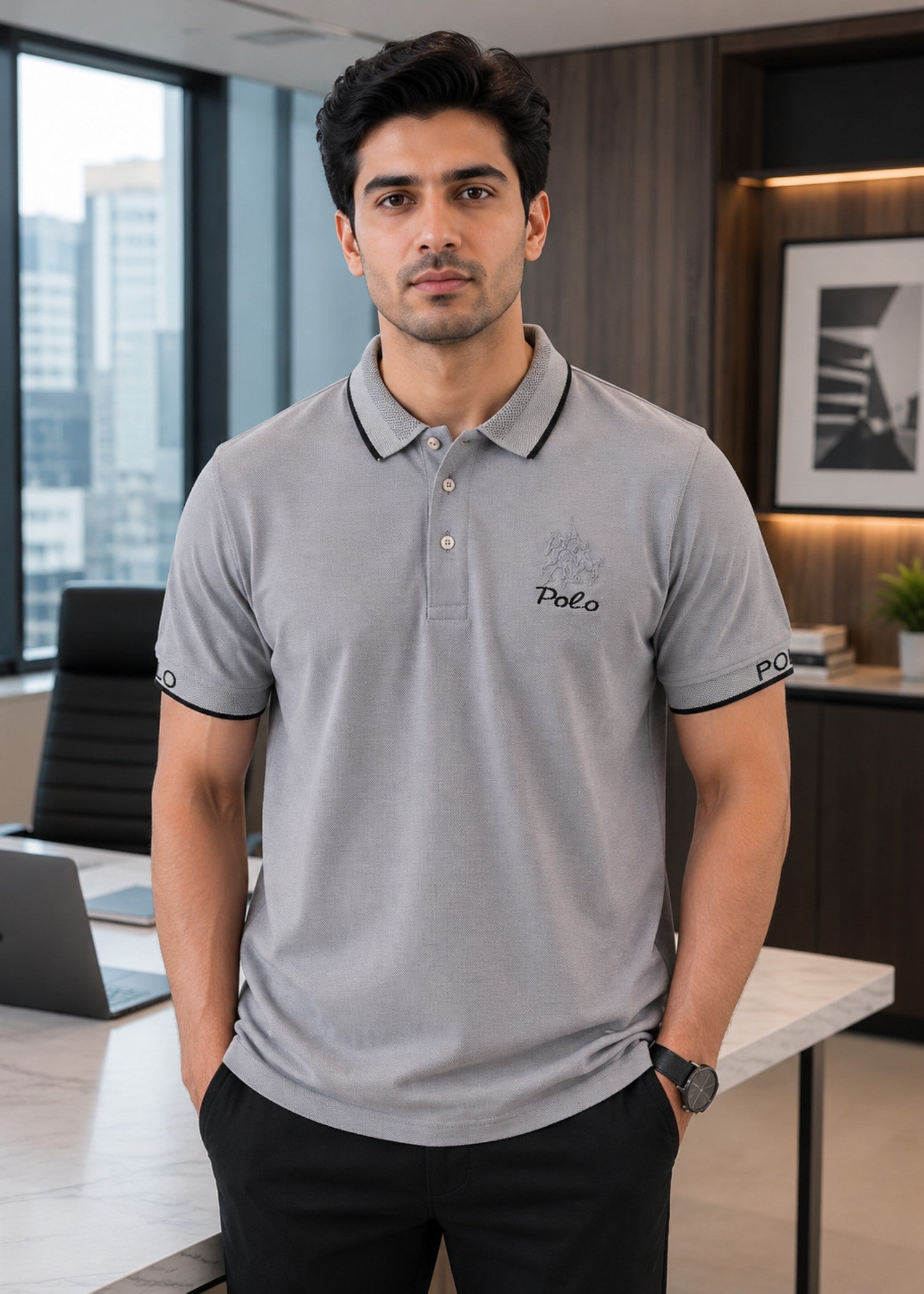 cotton Polo Shirt in Slate grey
