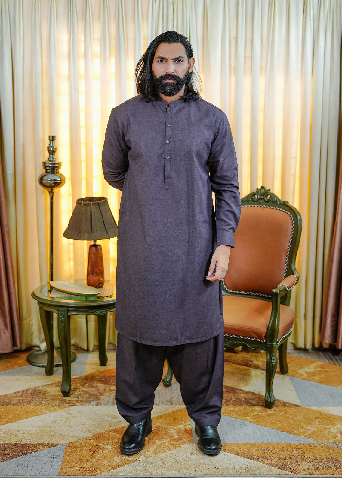 acrylic wool Shalwar Kameez in Purple heart by Real Image Clothing