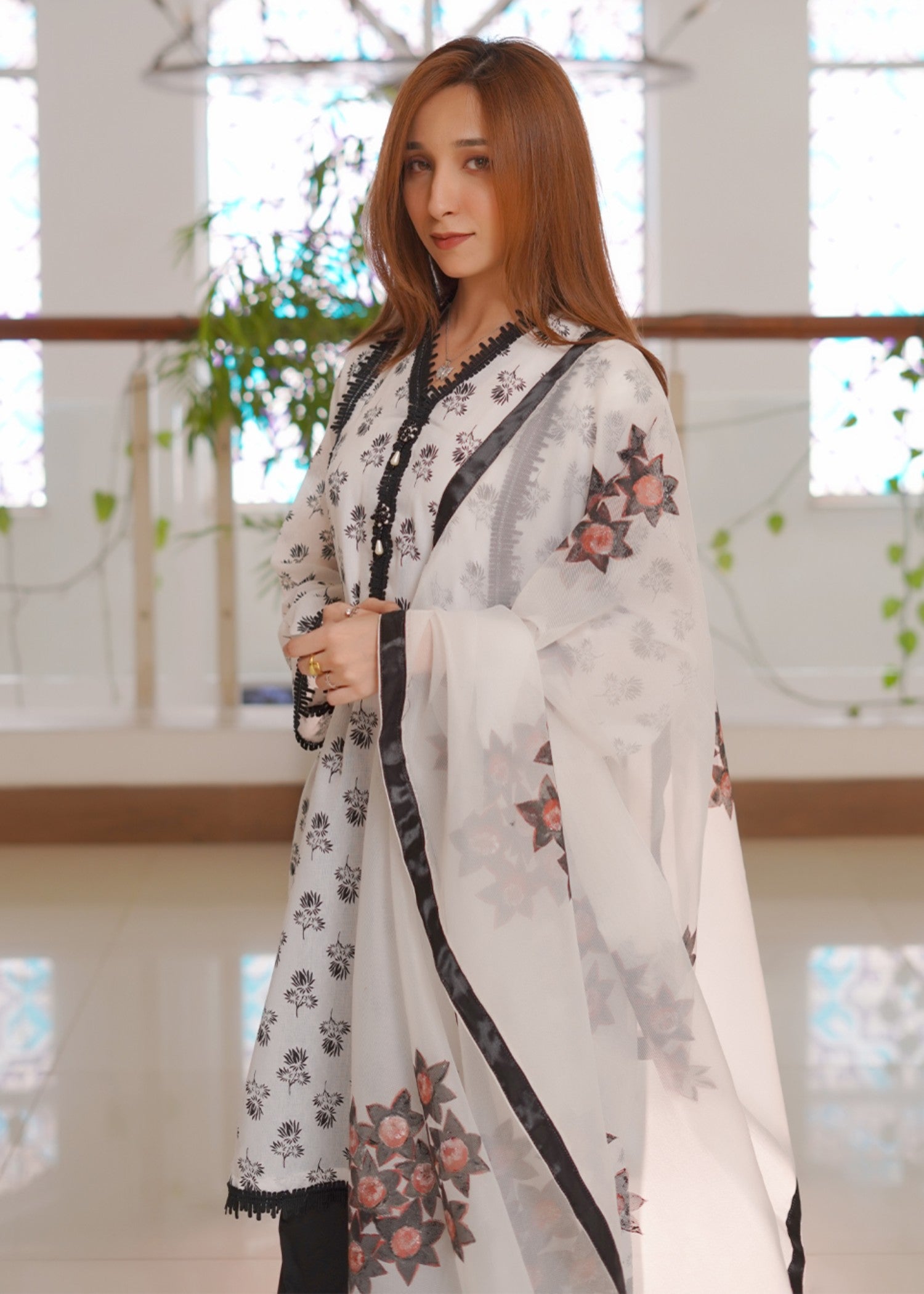 cotton dobby Kurta Set in Black, white