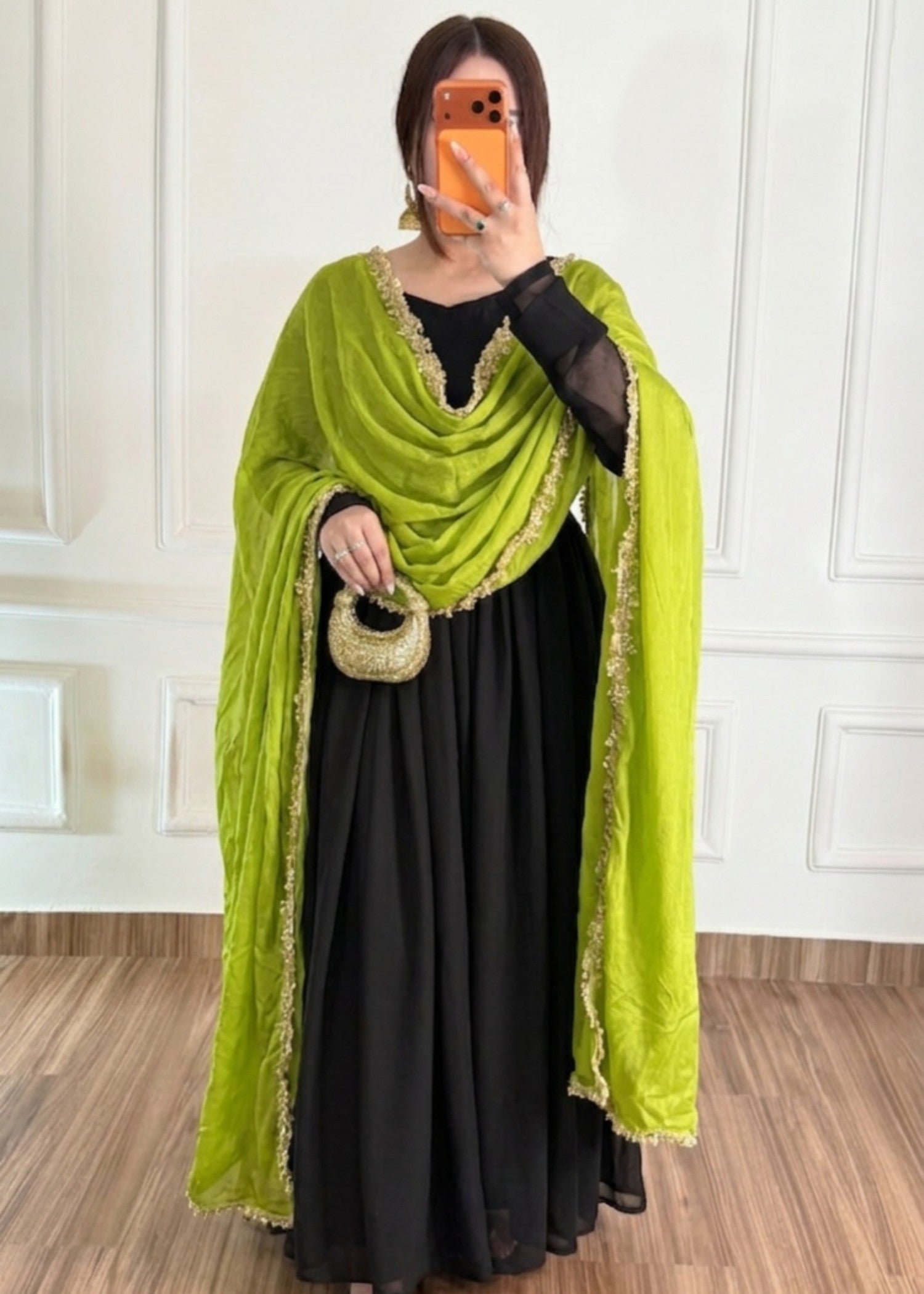 bemberg crinkle chiffon Maxi in Black, yellow green