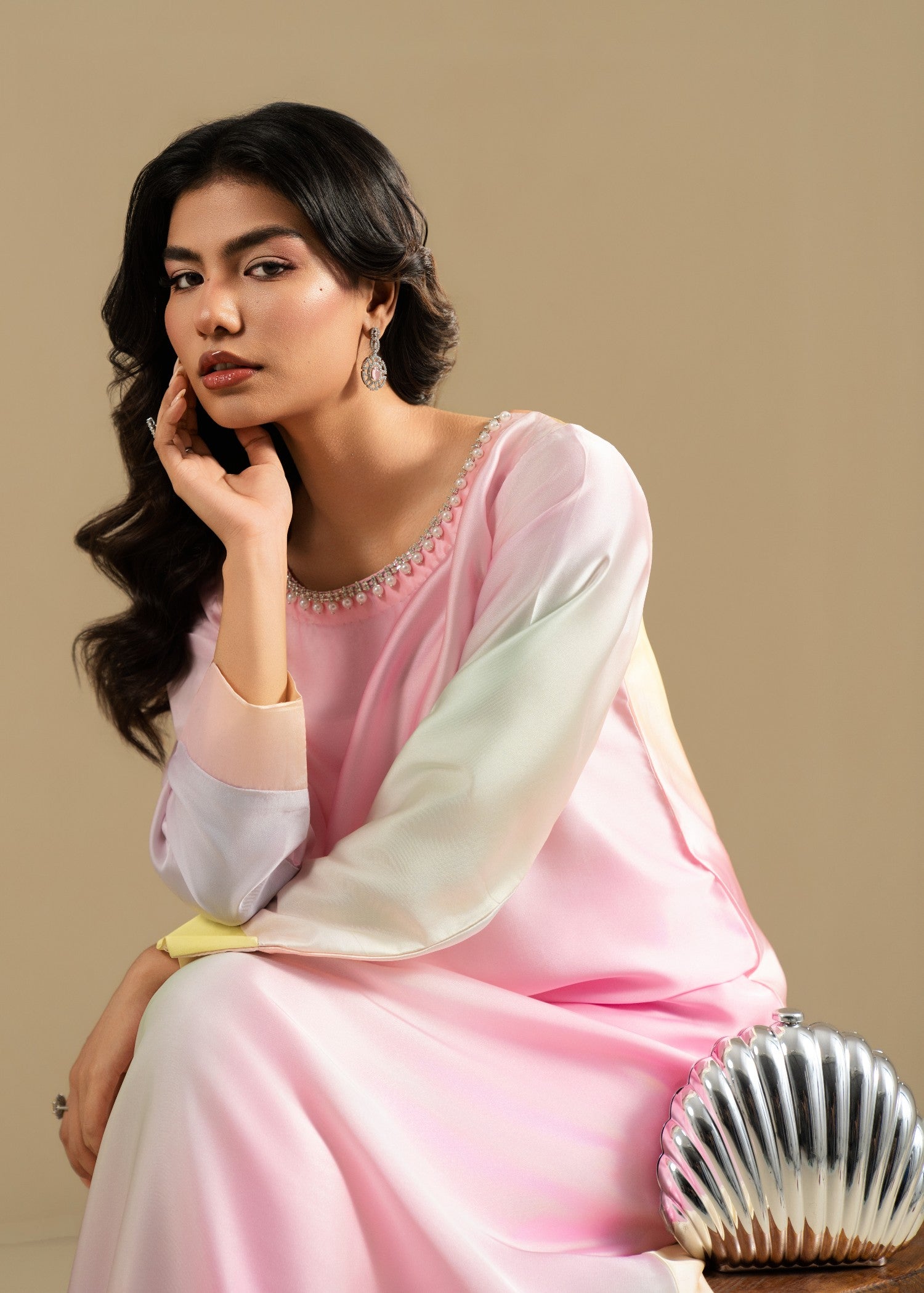 silk charmeuse Maxi in Pink