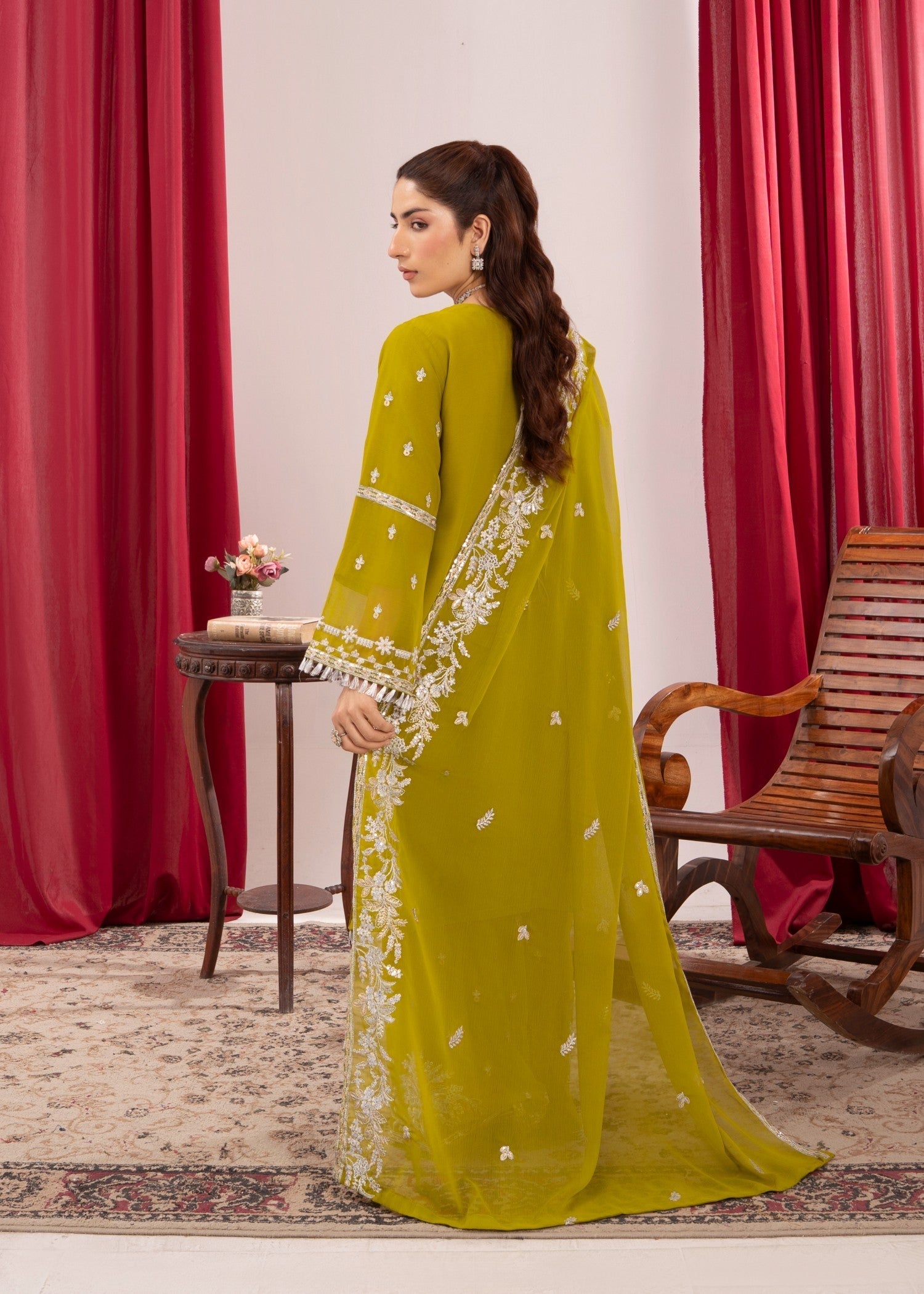 chiffon Kurta Set in Apple green