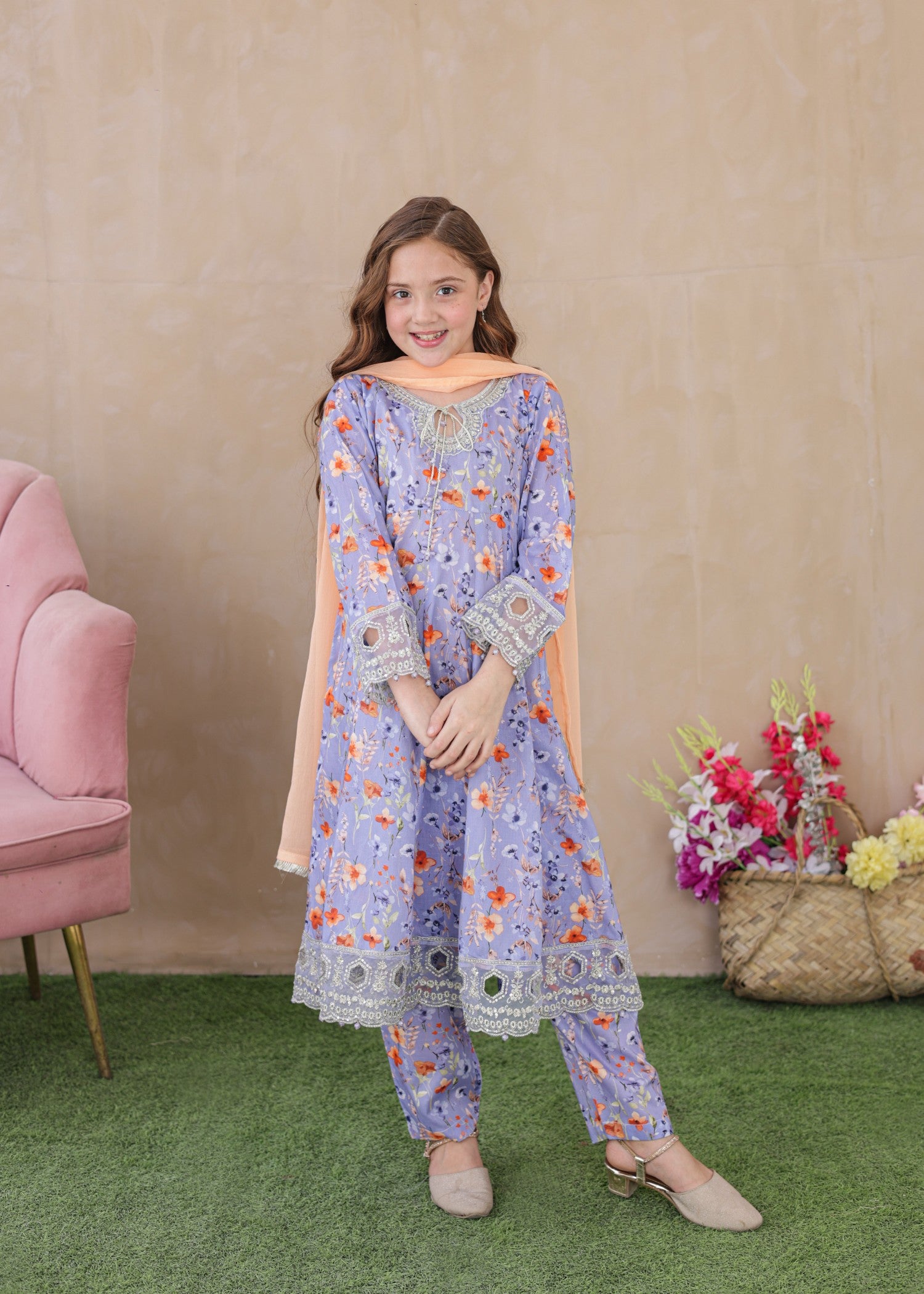 lawn Pishwas in Bright lavender