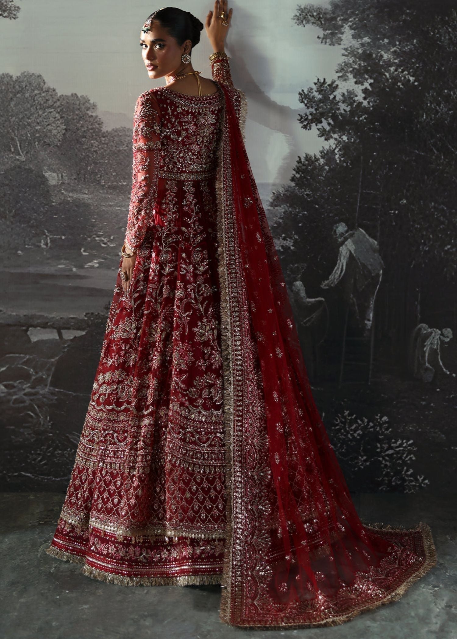 polyester net Maxi in Blood red