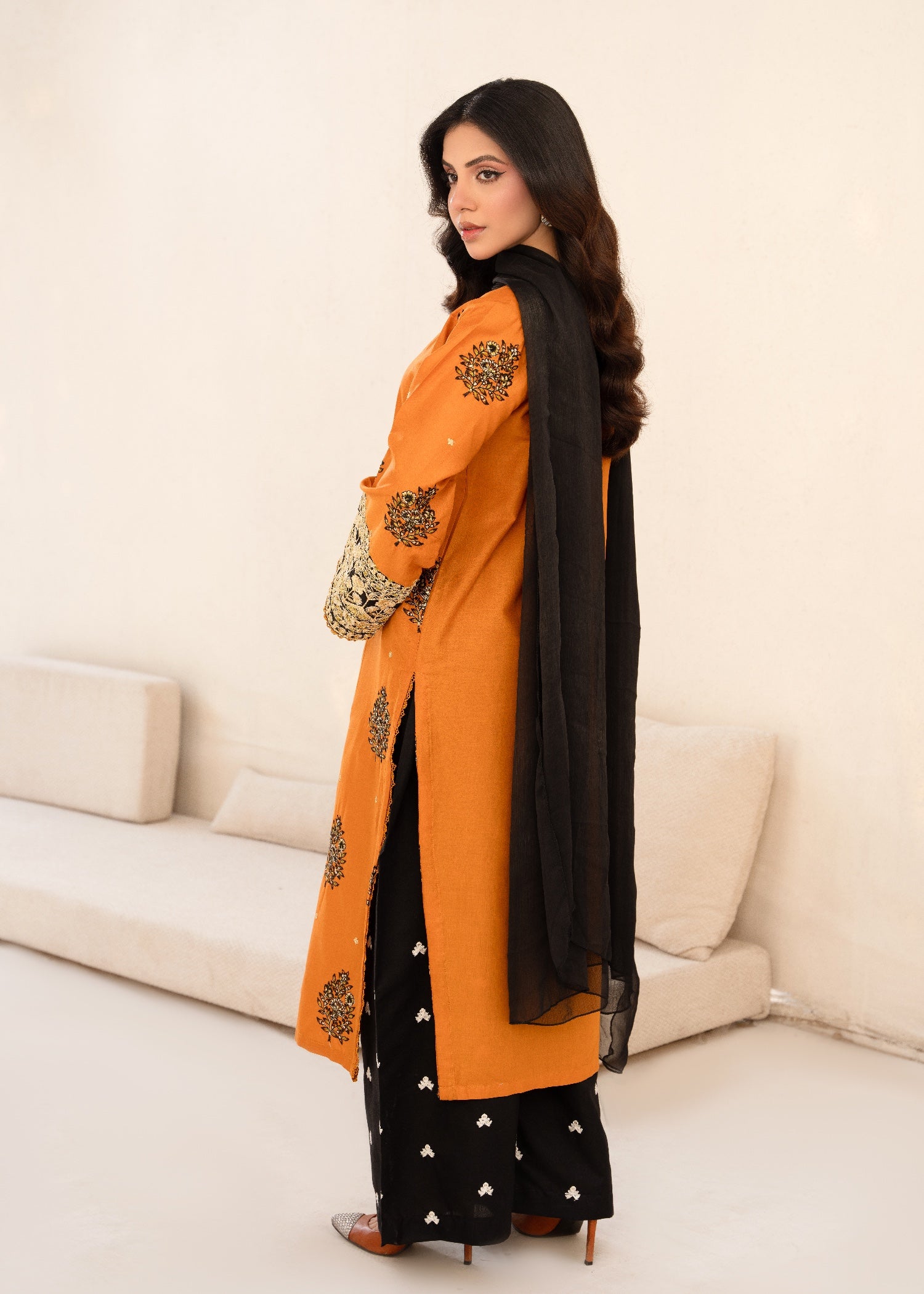 cambric Kurta Set in Yellow-orange