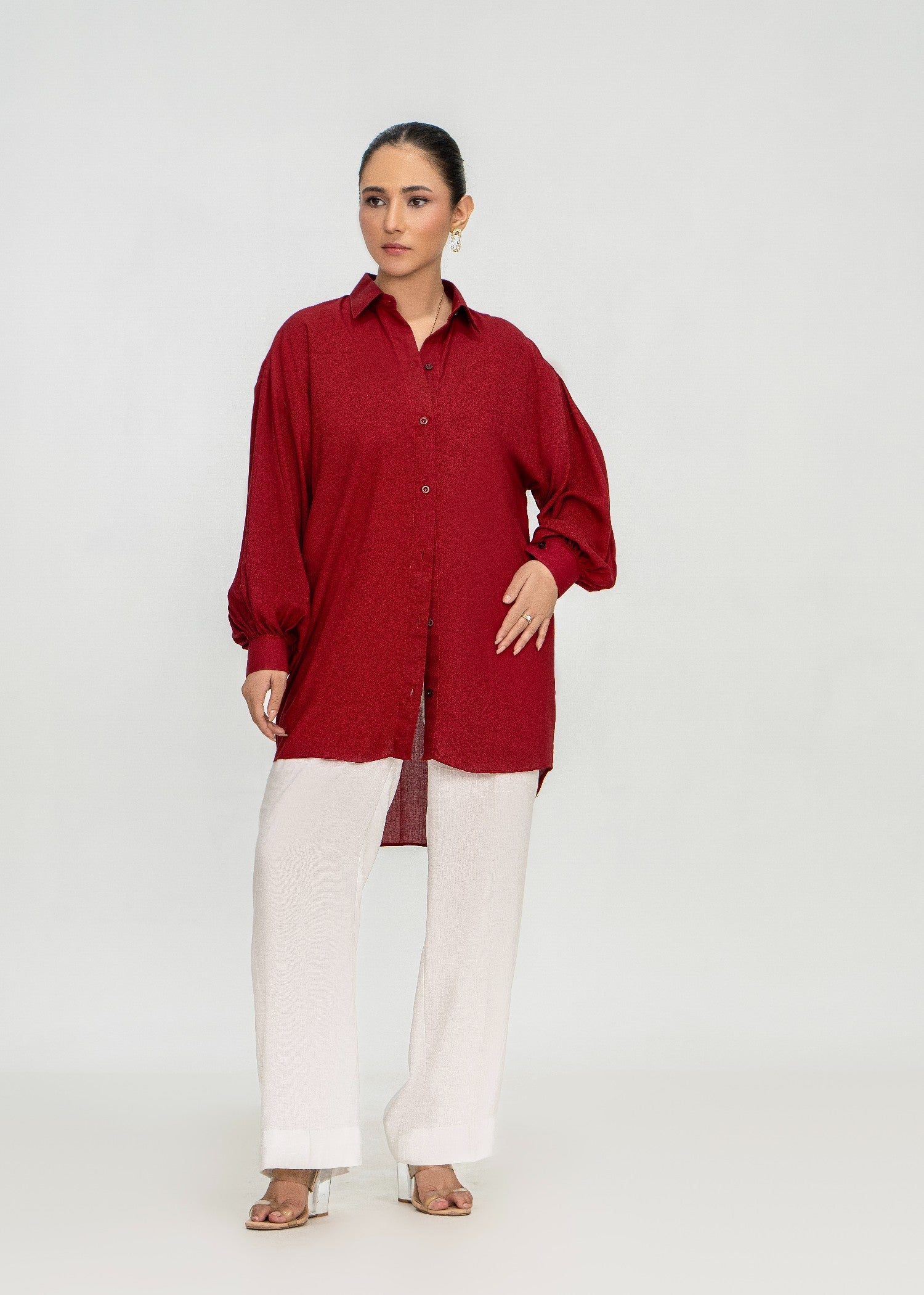 arabic lawn Top in Maroon