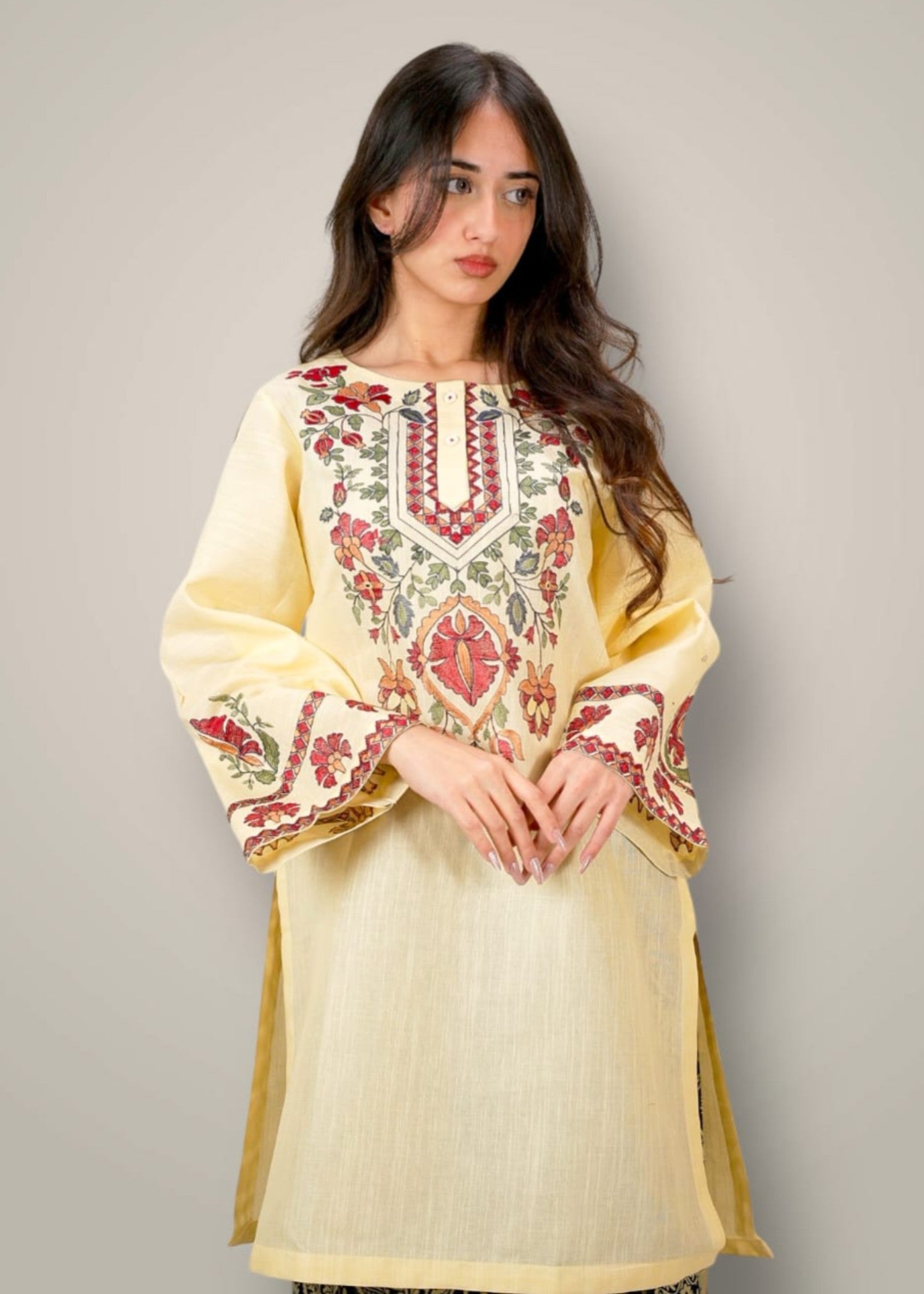 khaddar Kurta Set in Buttercream