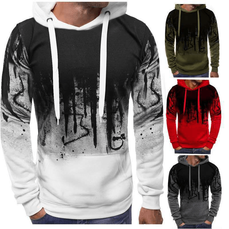 Men'S Velvet Sweatshirt with Ink-Splashing Print Pullover Sweater