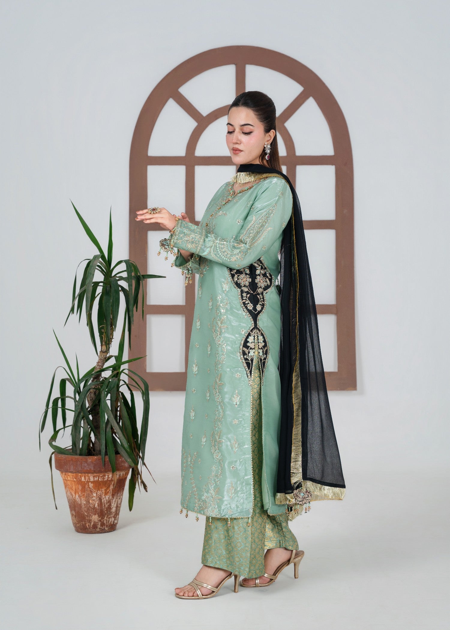 silk Kurta Set in Sage green