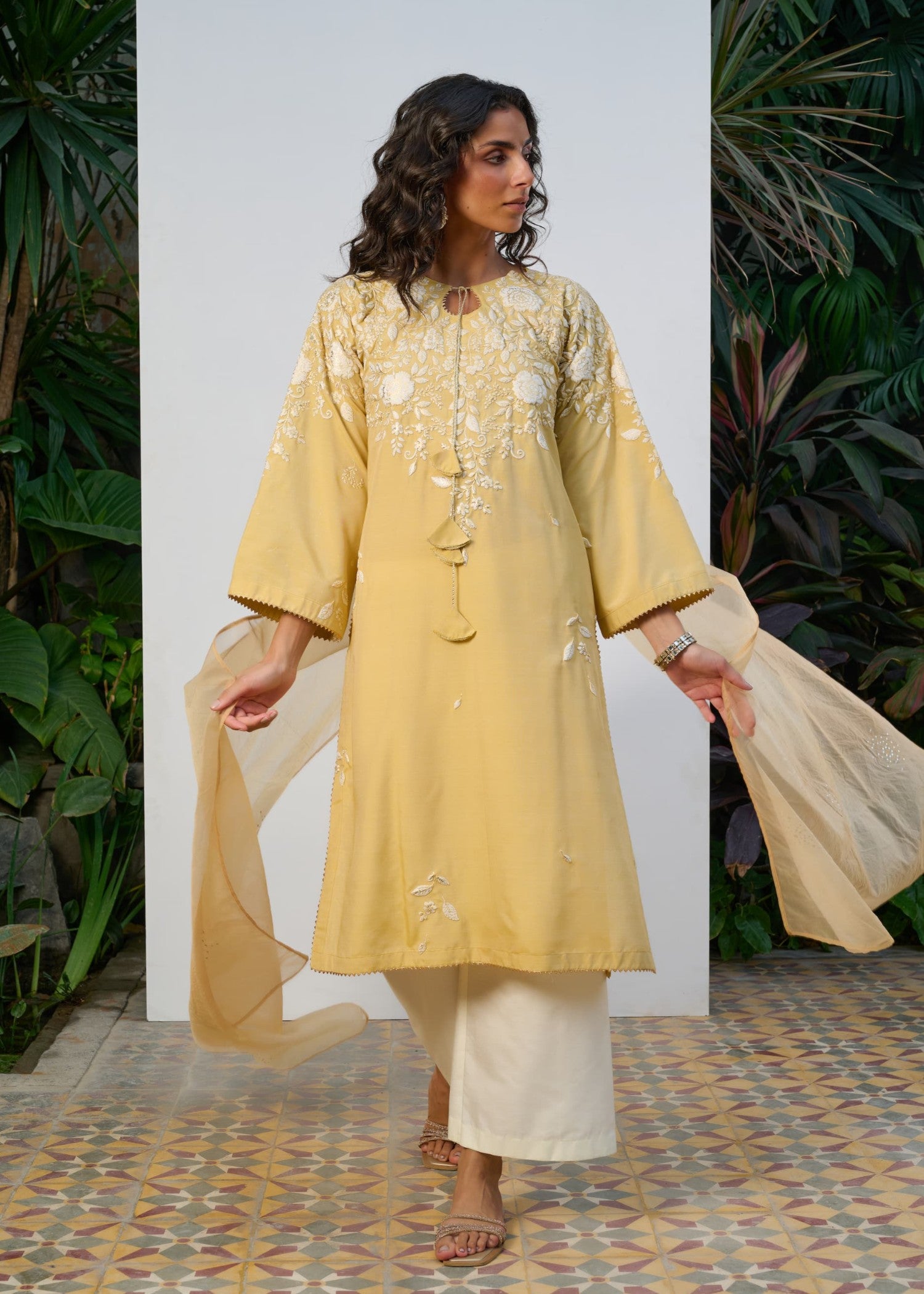 cotton silk Kurta Set in Off-white, buttercream