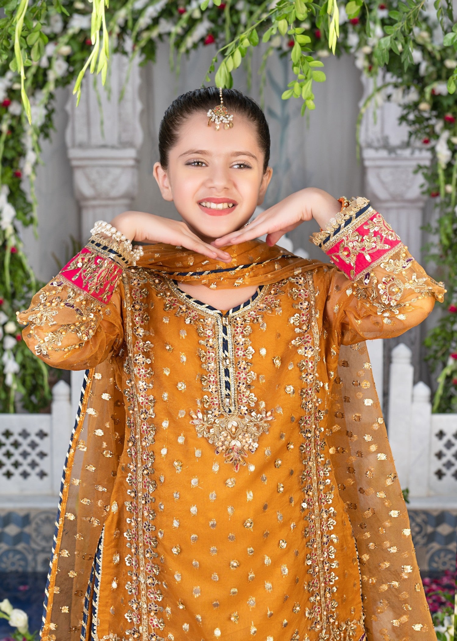 organza Gharara in Copper orange