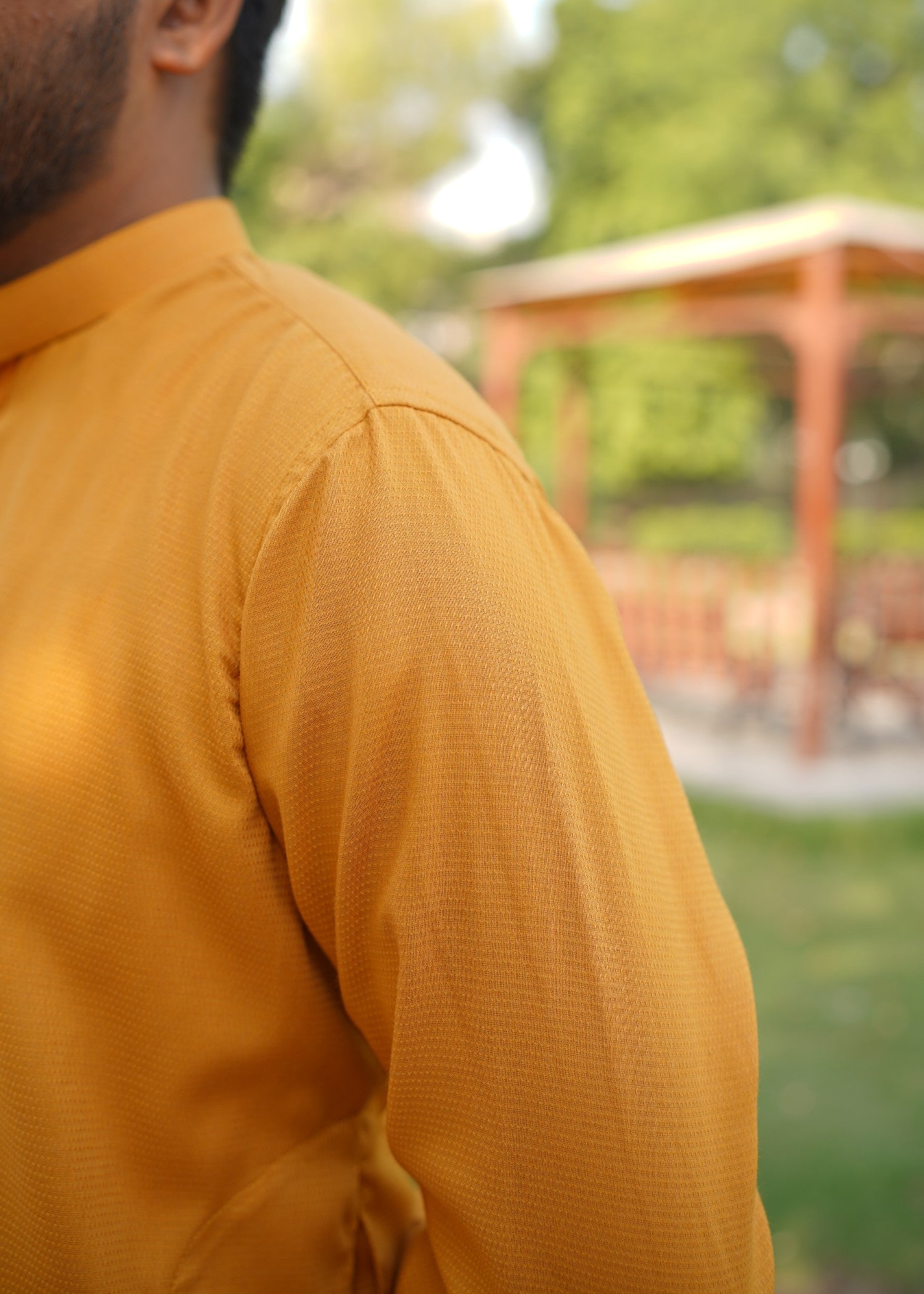cotton jacquard Kurta in Marigold
