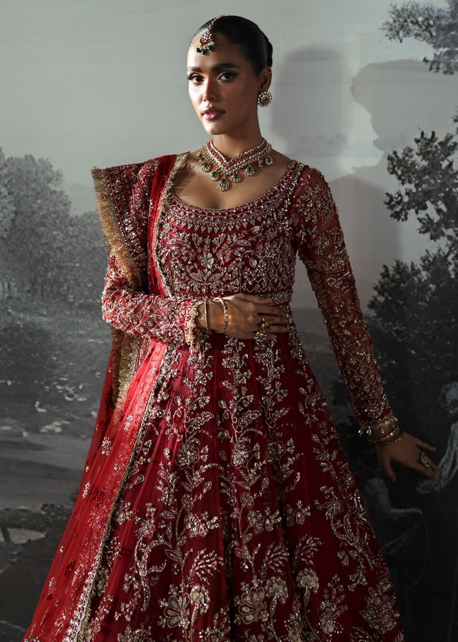 polyester net Maxi in Blood red