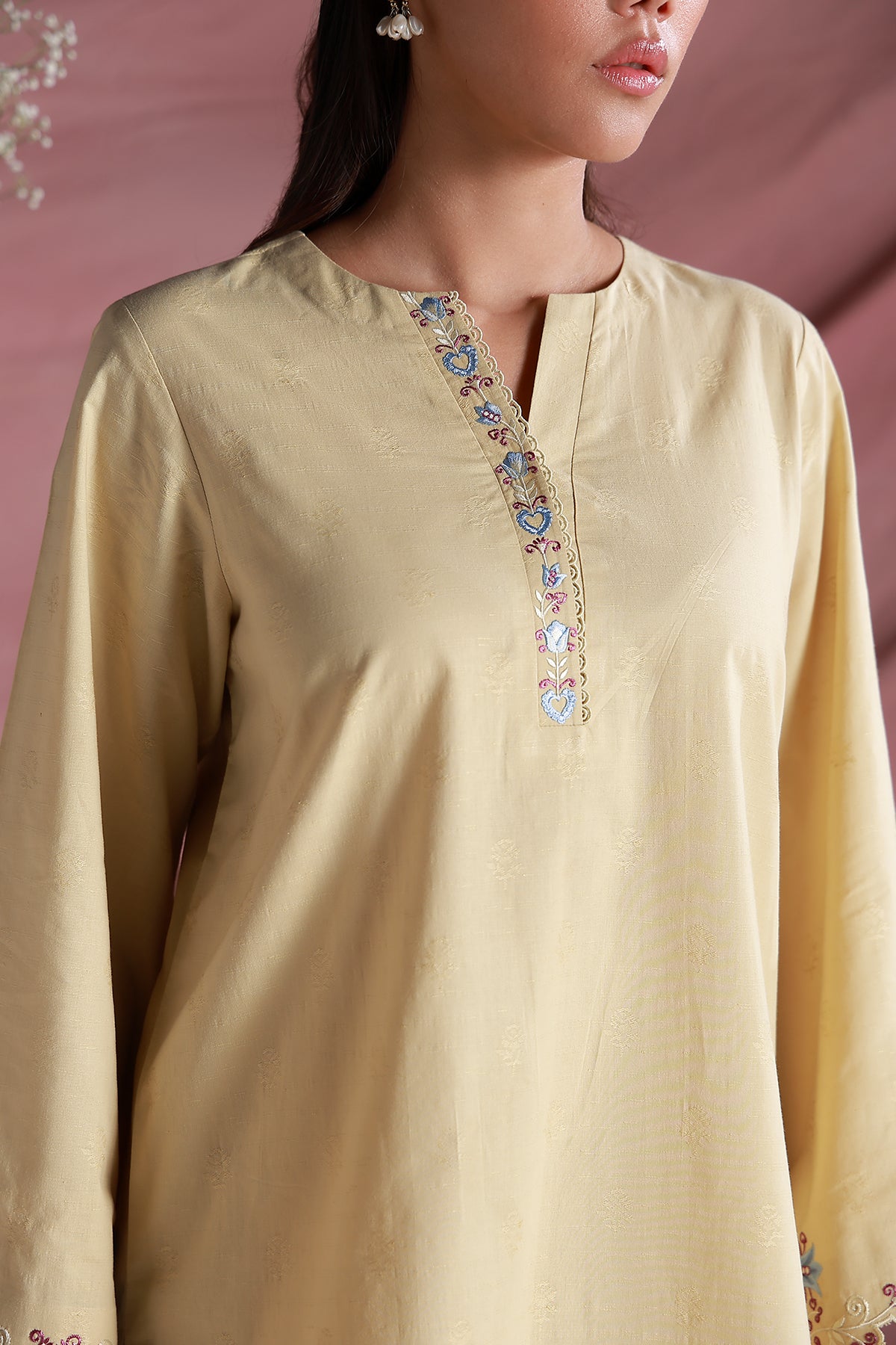 brochea jacquard Kurta Set in Yellow