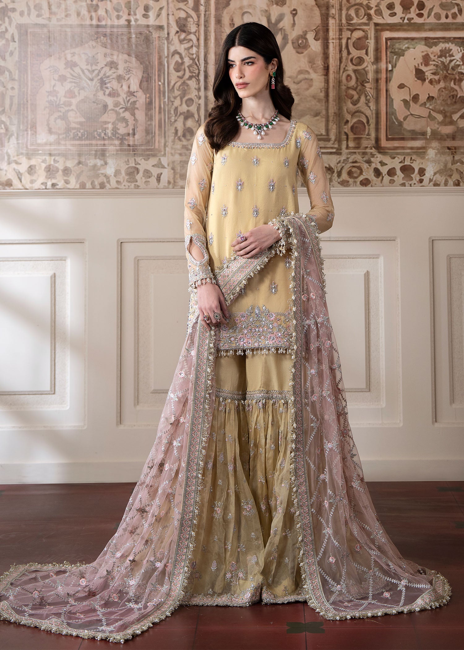 organza Gharara in Butter