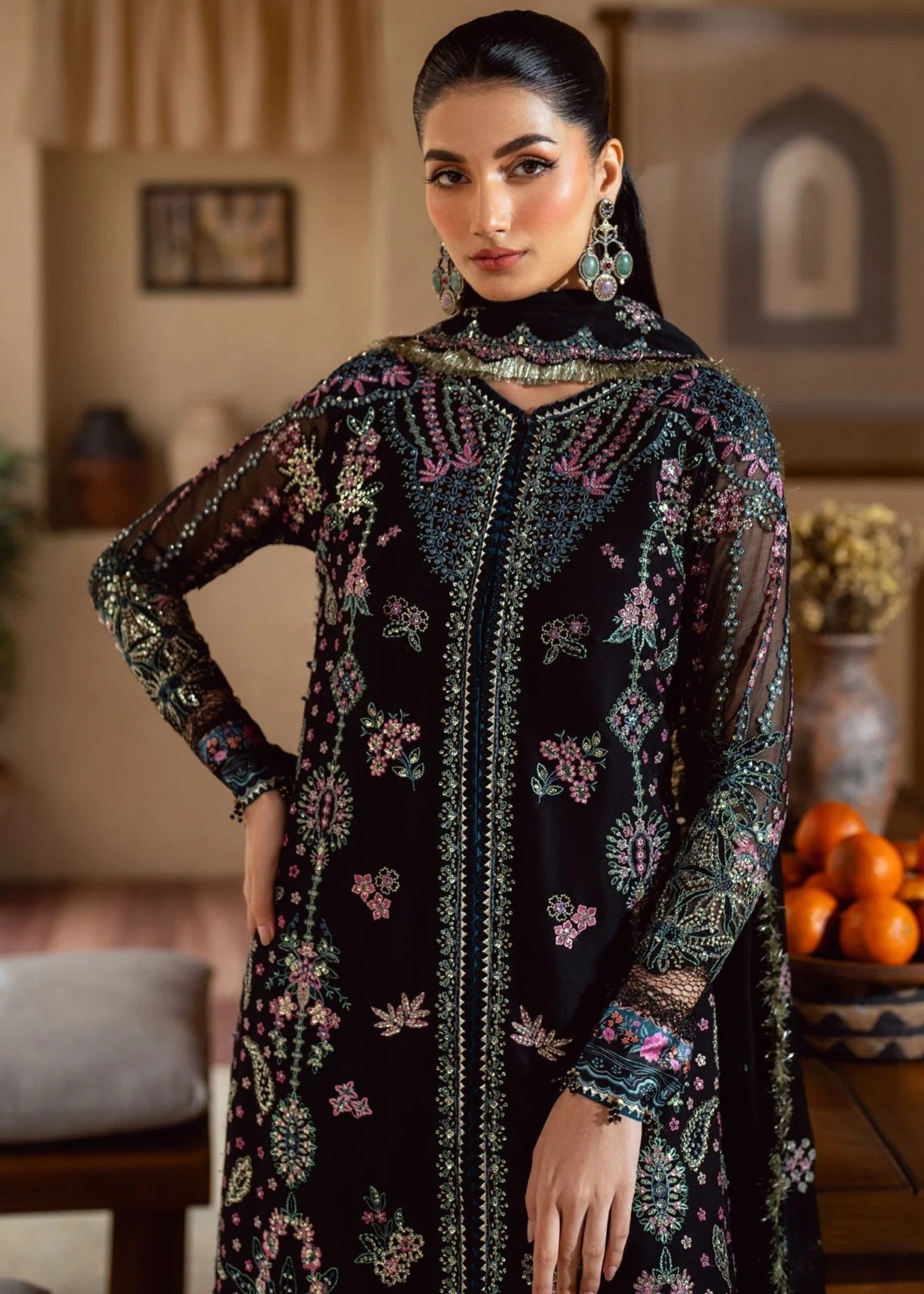 chiffon Lehenga in Black
