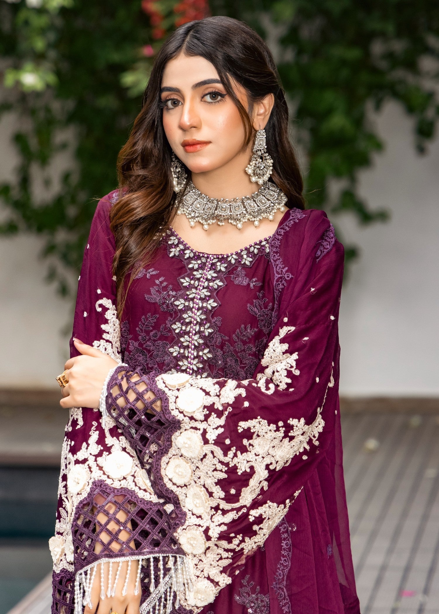 bemberg crinkle chiffon Kurta Set in Burgundy
