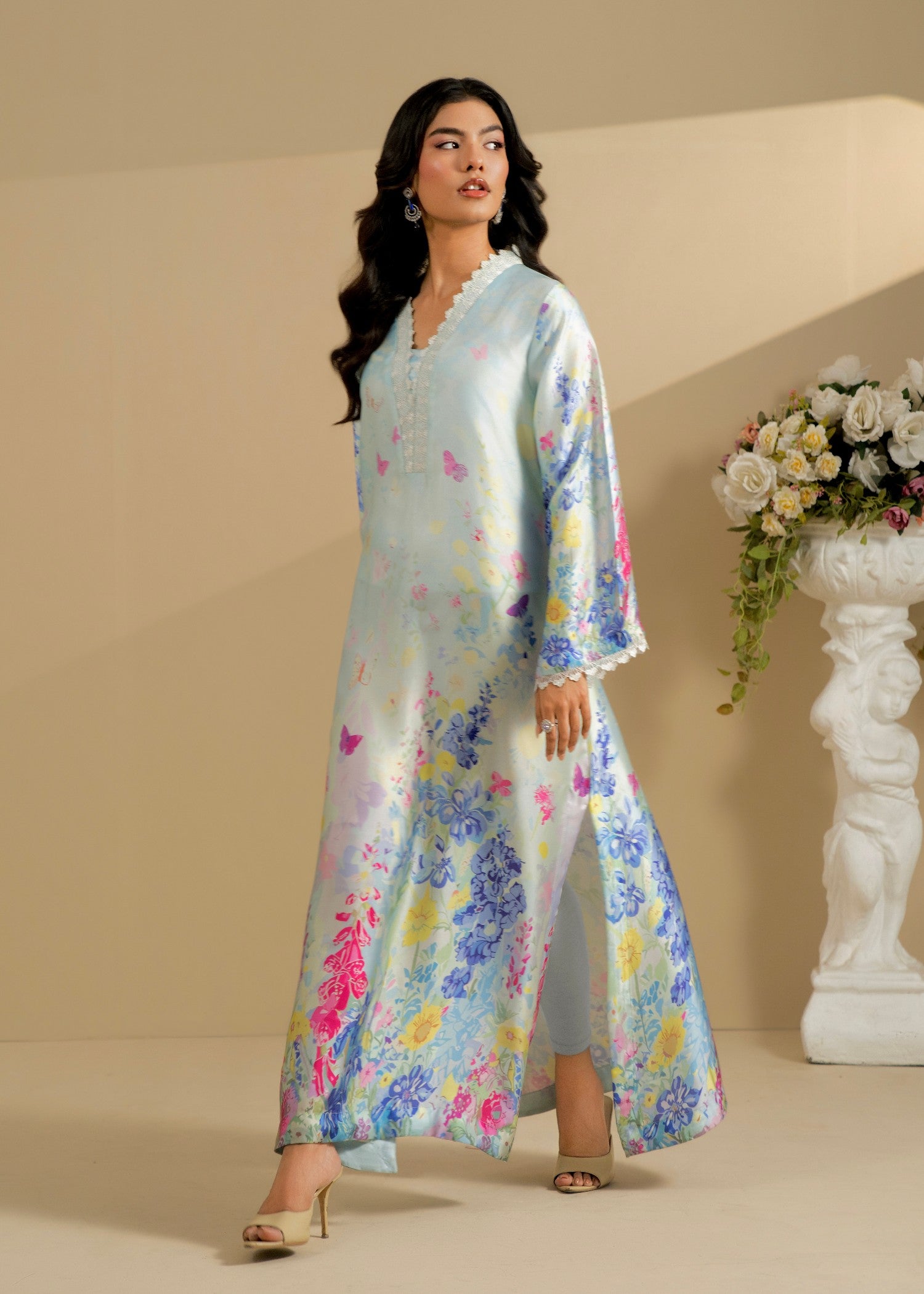 silk Kurta Set in Ice blue