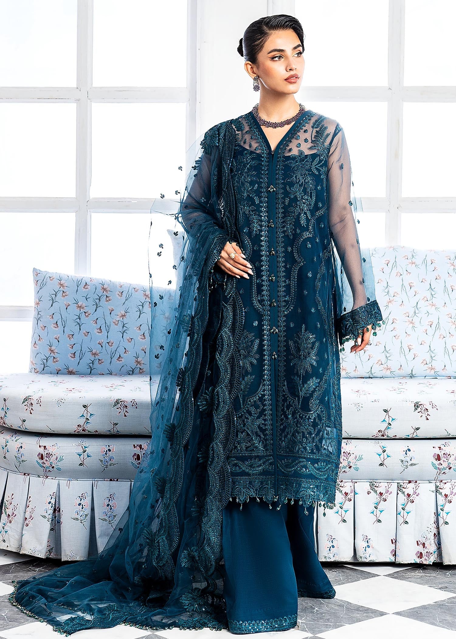 organza Unstitched in Blue