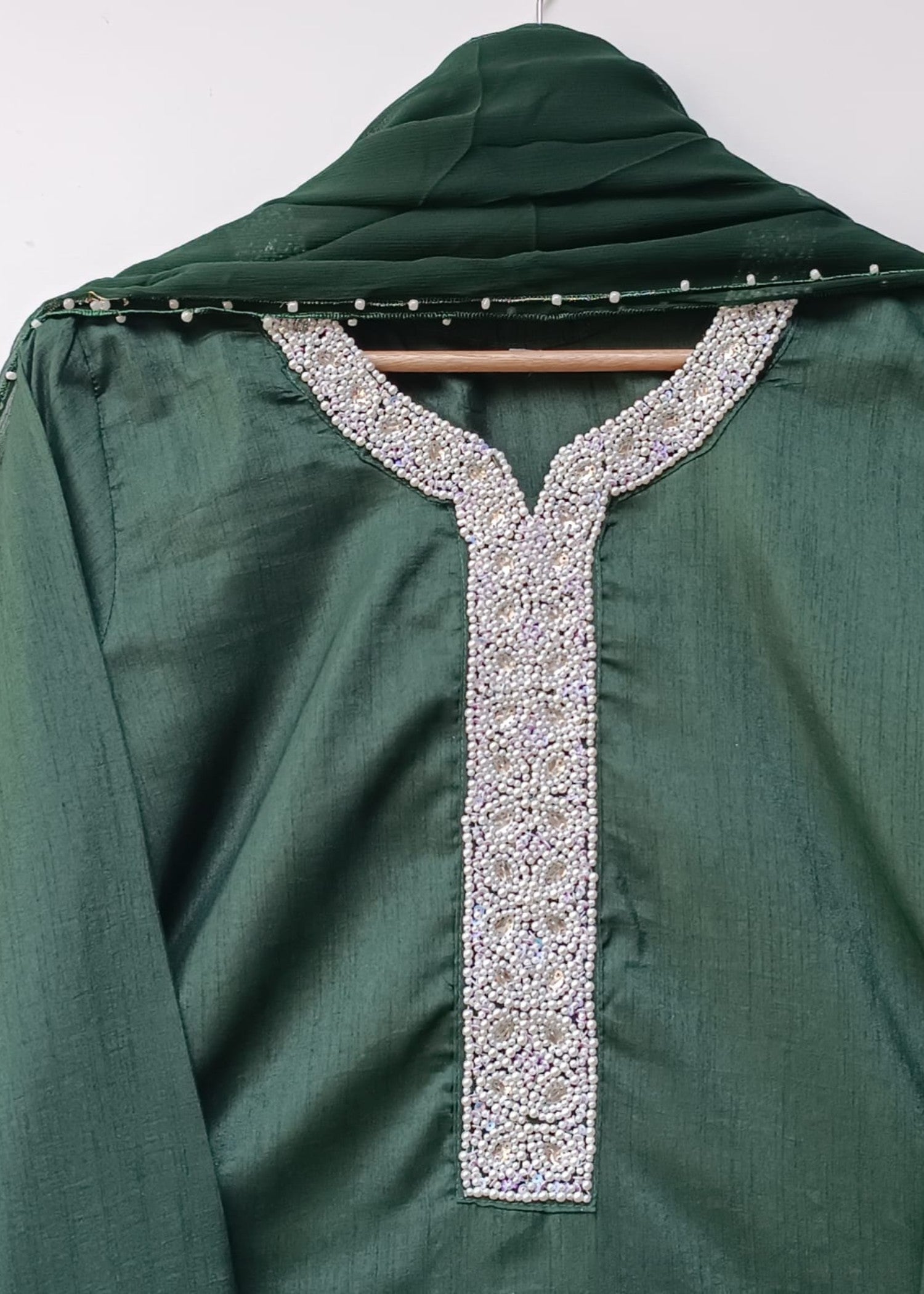 poly silk Kurta Set in Dark green
