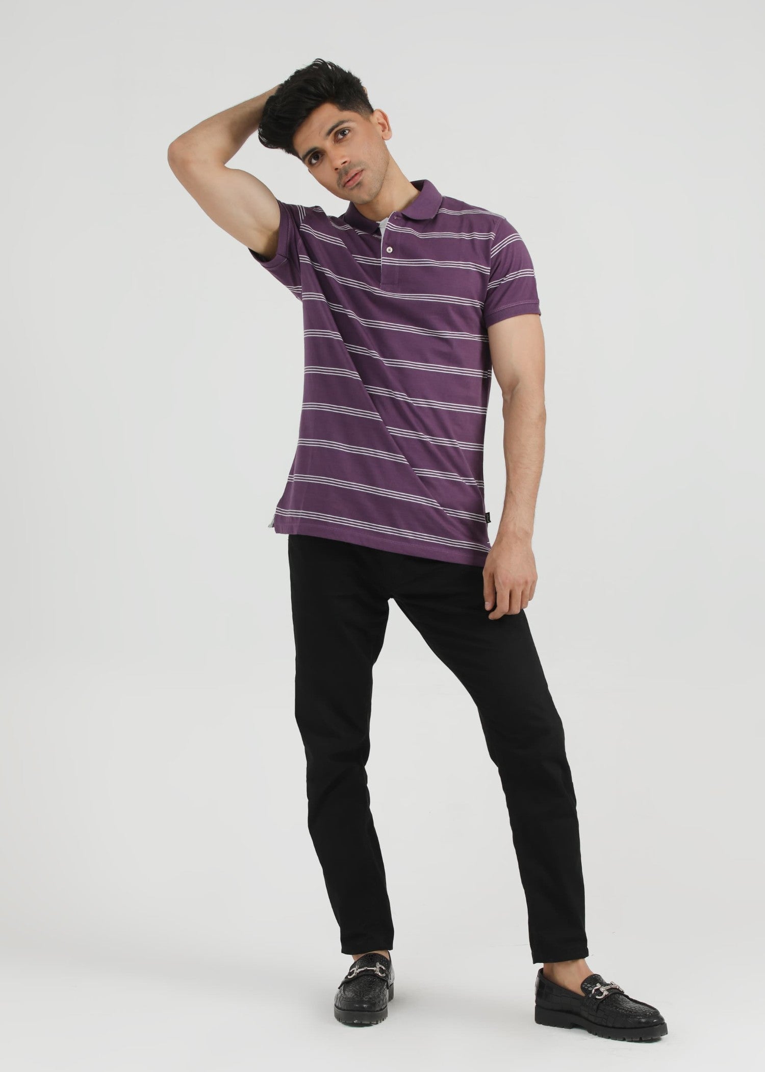 single jersey knit Polo Shirt in Purple